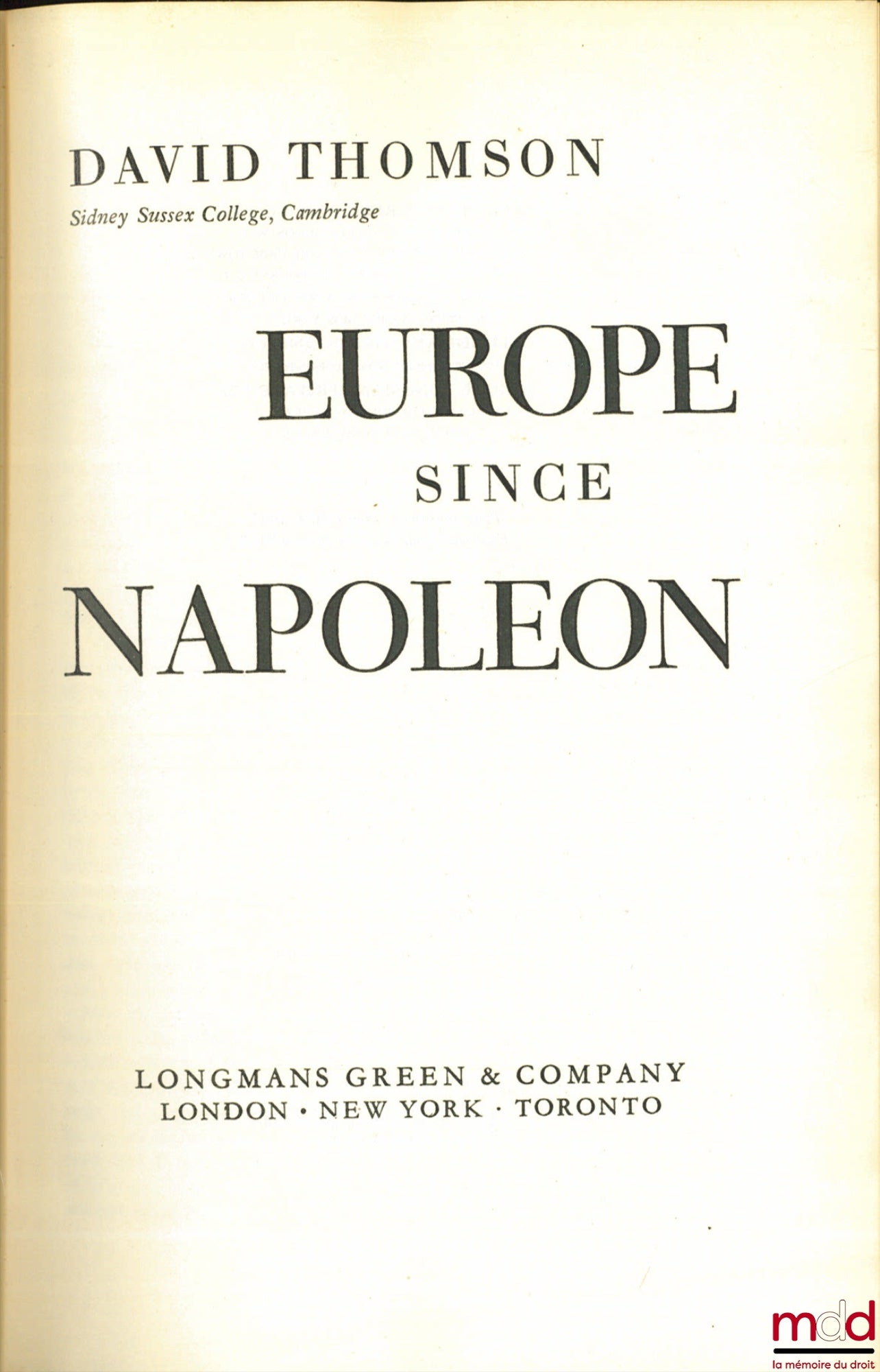 THOMSON (David) – EUROPE SINCE NAPOLEON