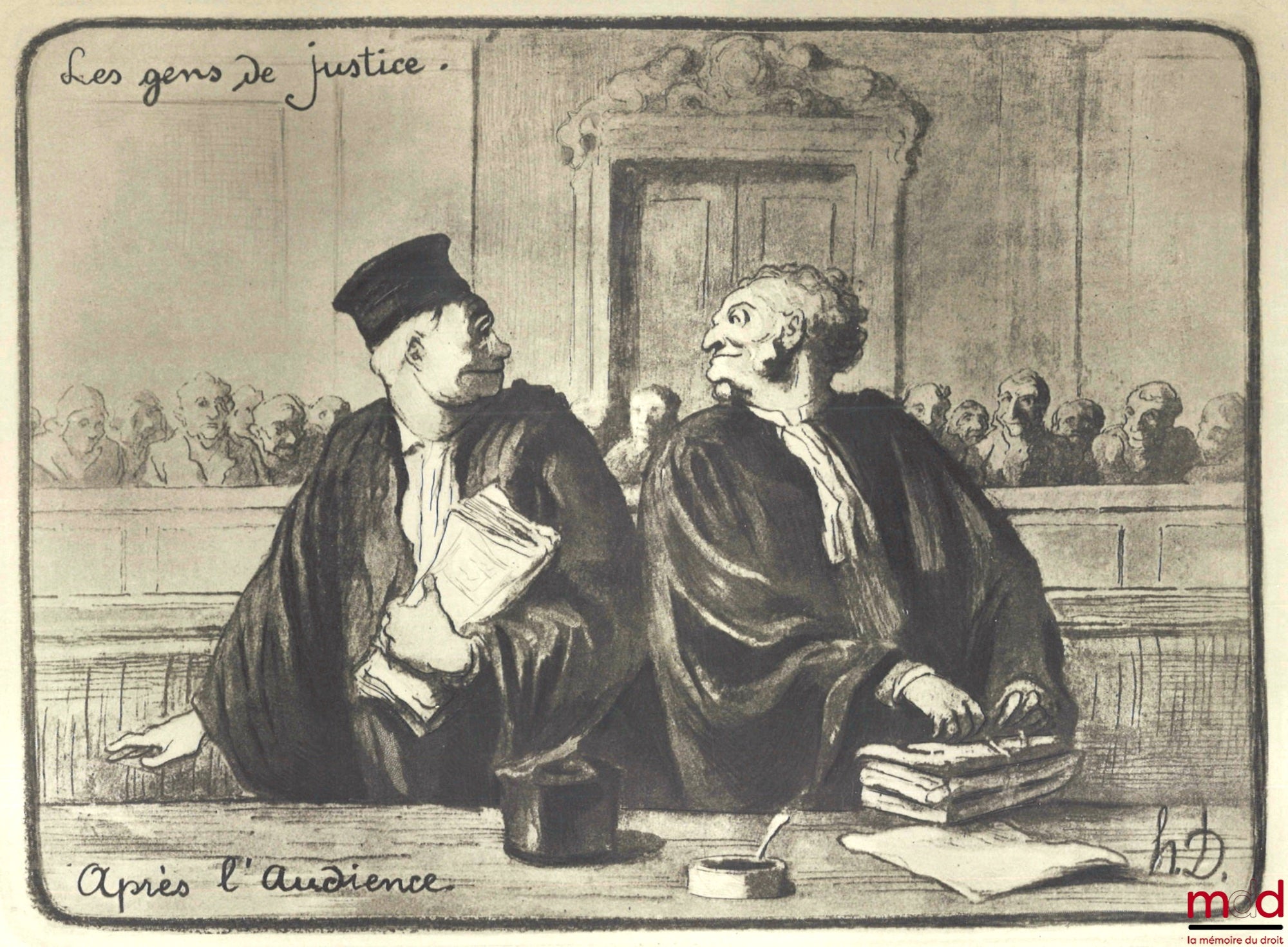 DAUMIER (Honoré) – « APRÈS L’AUDIENCE », LES GENS DE JUSTICE, Lithographie en noir signée et publiée initialement dans Le Charivari