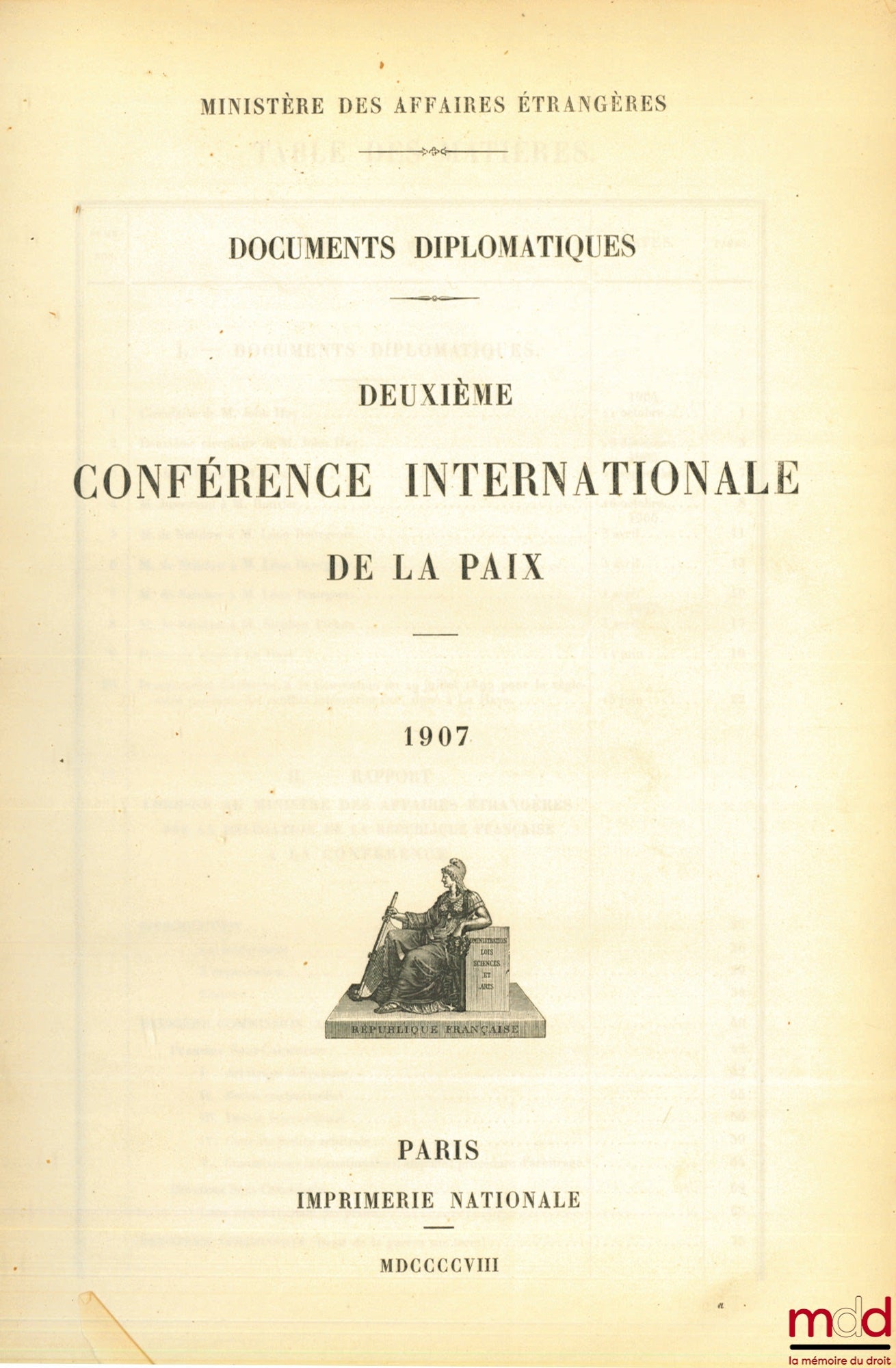 DEUXIÈME CONFÉRENCE INTERNATIONALE DE LA PAIX, 1907, Ministères des Affaires étrangères, Documents diplomatiques