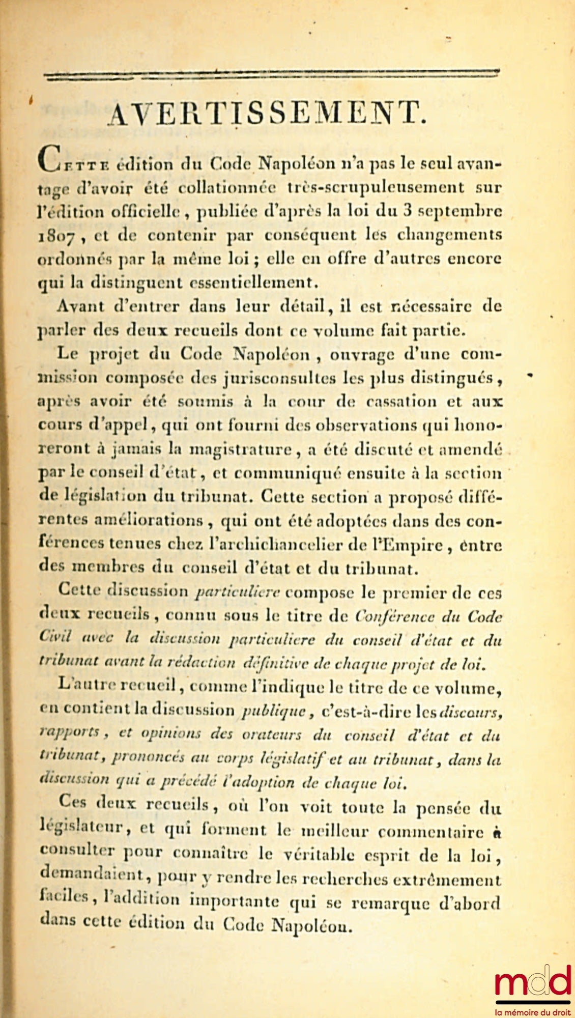 [Code civil / Code Napoléon], FAVARD DE LANGLADE (baron Guillaume Jean) – CODE NAPOLÉON [CODE CIVIL (pour les tomes II à VIII)], suivi De l’exposé des motifs, sur chaque loi, présenté par les Orateurs du Gouvernement ; — Des rapports faits au Tribunat au