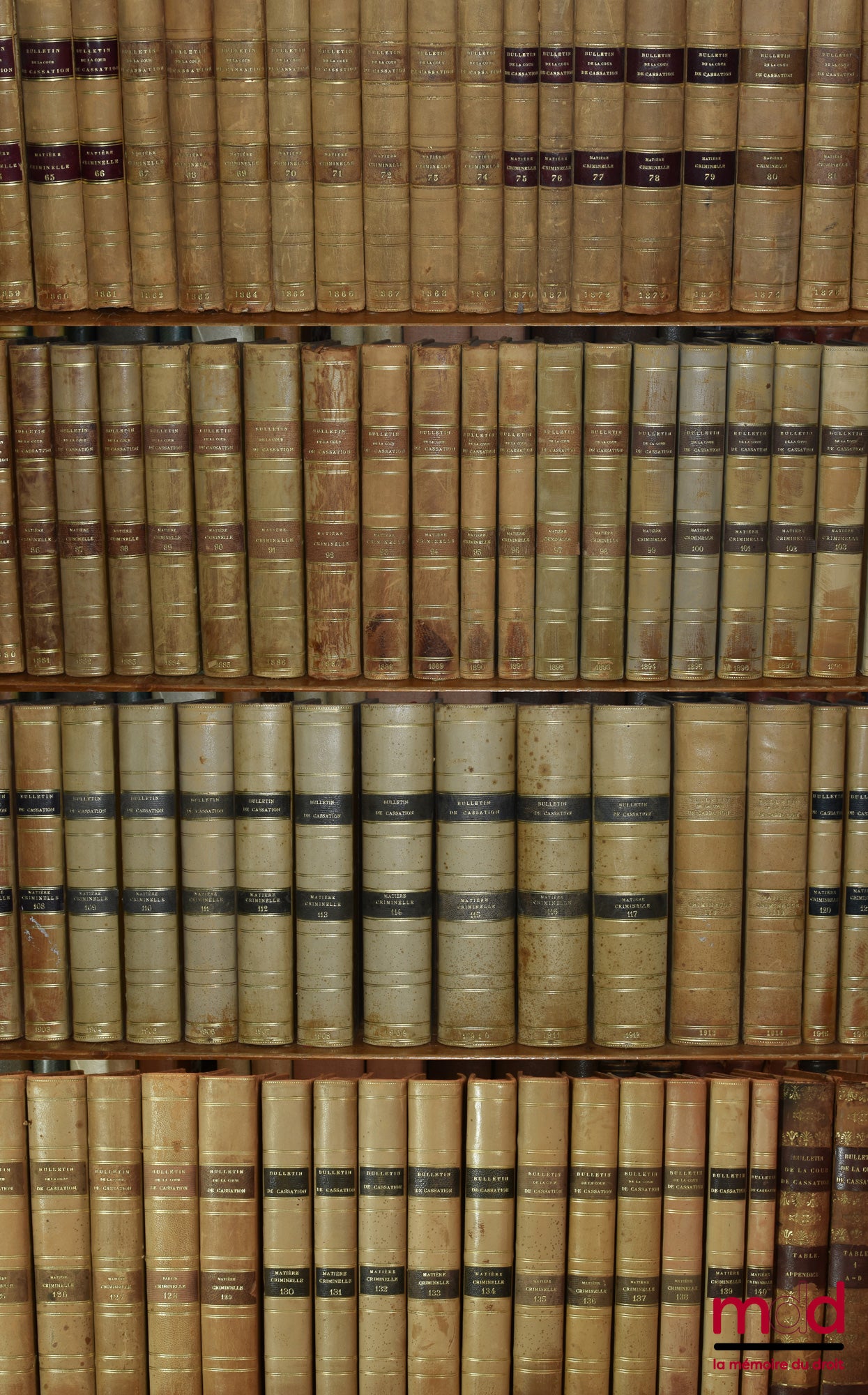 [Cour de Cassation] – BULLETIN DES ARRÊTS DE LA COUR DE CASSATION RENDUS EN MATIÈRE CRIMINELLE, de 1831 à 1936 [mq. 7 années] ; Tables 1798-1856 (1 vol.) ; 1857-1873 (2 vol.)