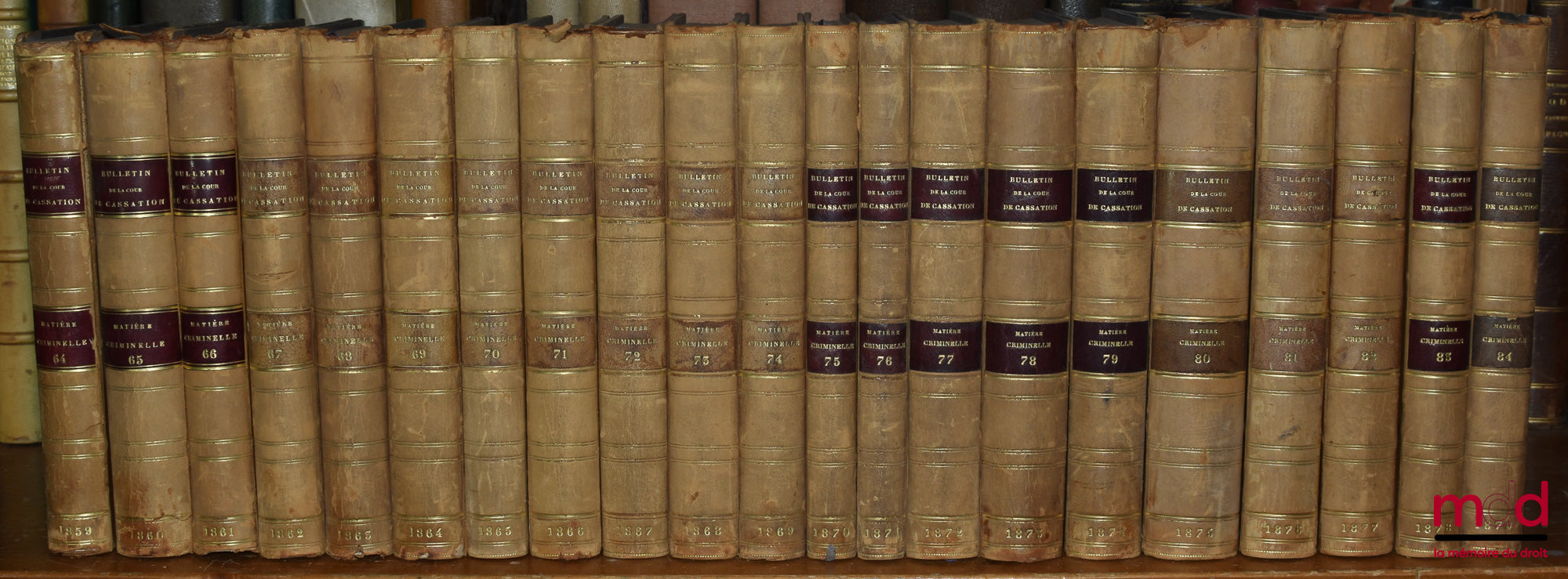 [Cour de Cassation] – BULLETIN DES ARRÊTS DE LA COUR DE CASSATION RENDUS EN MATIÈRE CRIMINELLE, de 1831 à 1936 [mq. 7 années] ; Tables 1798-1856 (1 vol.) ; 1857-1873 (2 vol.)