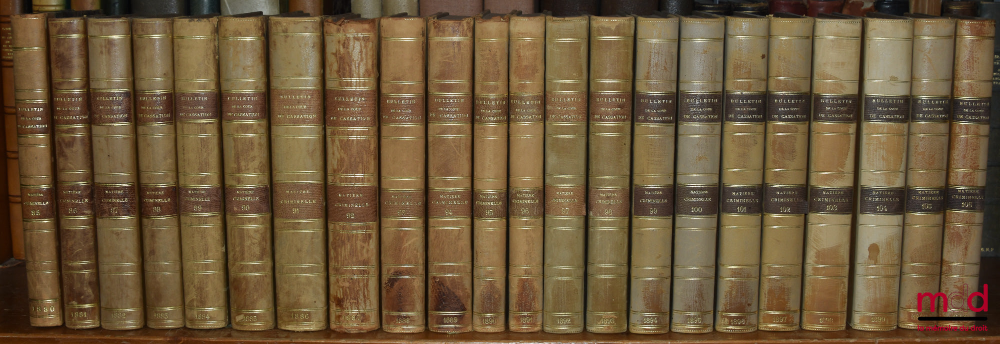 [Cour de Cassation] – BULLETIN DES ARRÊTS DE LA COUR DE CASSATION RENDUS EN MATIÈRE CRIMINELLE, de 1831 à 1936 [mq. 7 années] ; Tables 1798-1856 (1 vol.) ; 1857-1873 (2 vol.)