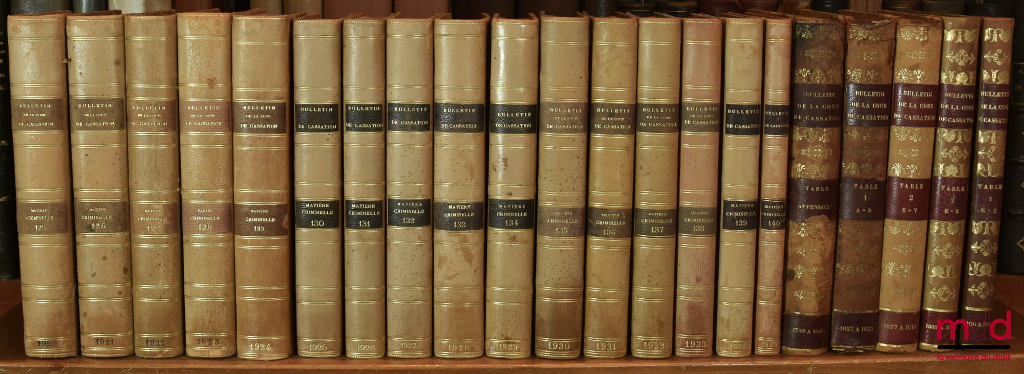 [Cour de Cassation] – BULLETIN DES ARRÊTS DE LA COUR DE CASSATION RENDUS EN MATIÈRE CRIMINELLE, de 1831 à 1936 [mq. 7 années] ; Tables 1798-1856 (1 vol.) ; 1857-1873 (2 vol.)
