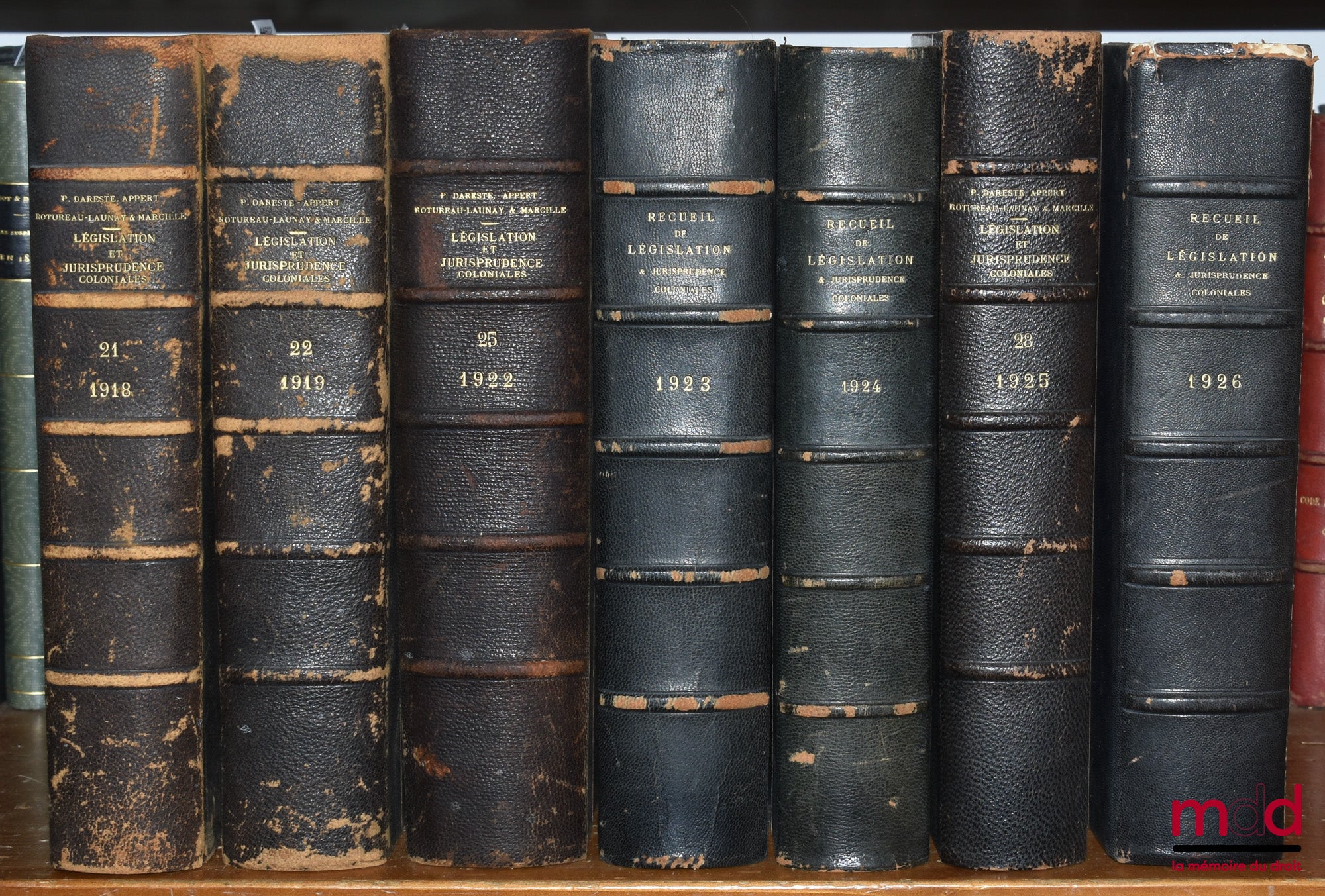 [Droit colonial] – RECUEIL DE LÉGISLATION, DE DOCTRINE ET DE JURISPRUDENCE COLONIALE dirigé par P. Dareste, G. Appert et Max. Legendre, de 1918 à 1936 [mq. 1920 et 1921]