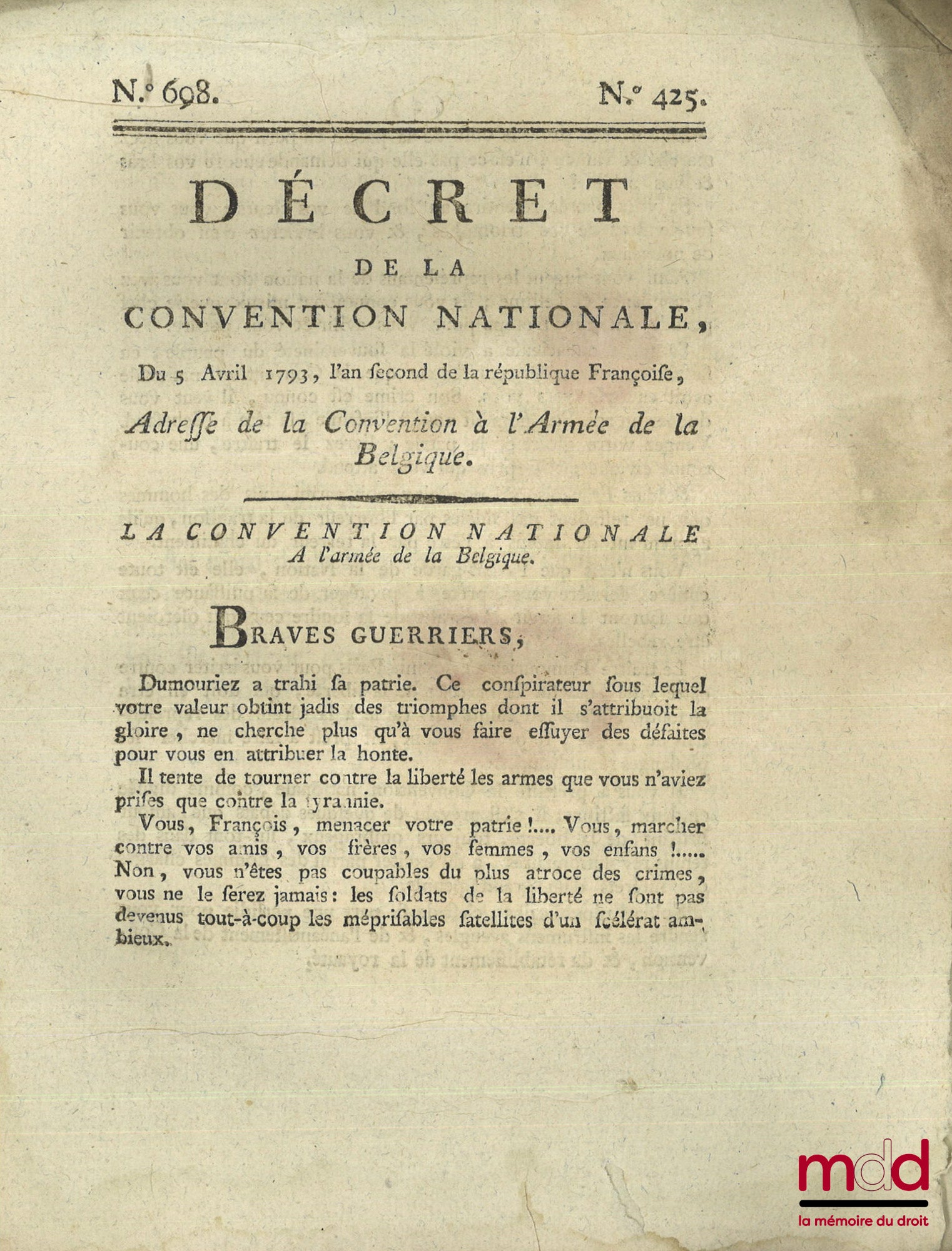 ENSEMBLE DE 30 BULLETINS DES LOIS, DÉCRETS ET PROCLAMATIONS : - Loi relative aux troubles survenus dans la ville de Douay, Paris, 19 mars 1791, (4 p.) ; - Loi qui détermine les cas où le Roi sera censé avoir abdiqué la Couronne, & pourra être poursuivi co