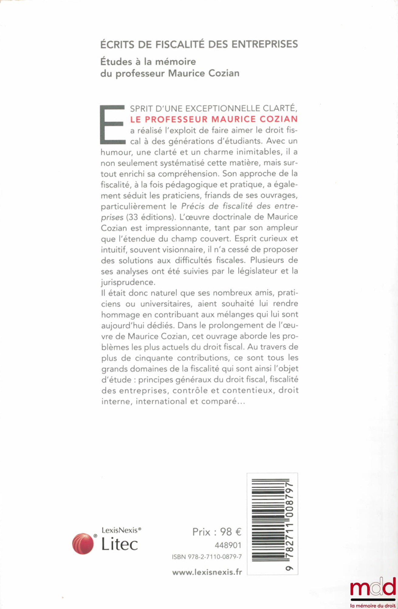 [Mélanges Cozian] – ÉCRITS DE FISCALITÉ DES ENTREPRISES, Études à la mémoire du professeur Maurice Cozian