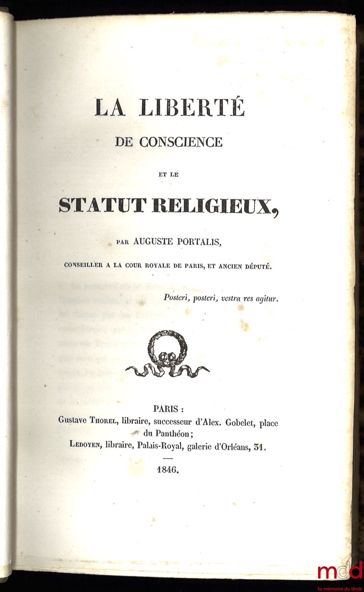 PORTALIS (Augustine) – FREEDOM OF CONSCIENCE AND RELIGIOUS STATUS