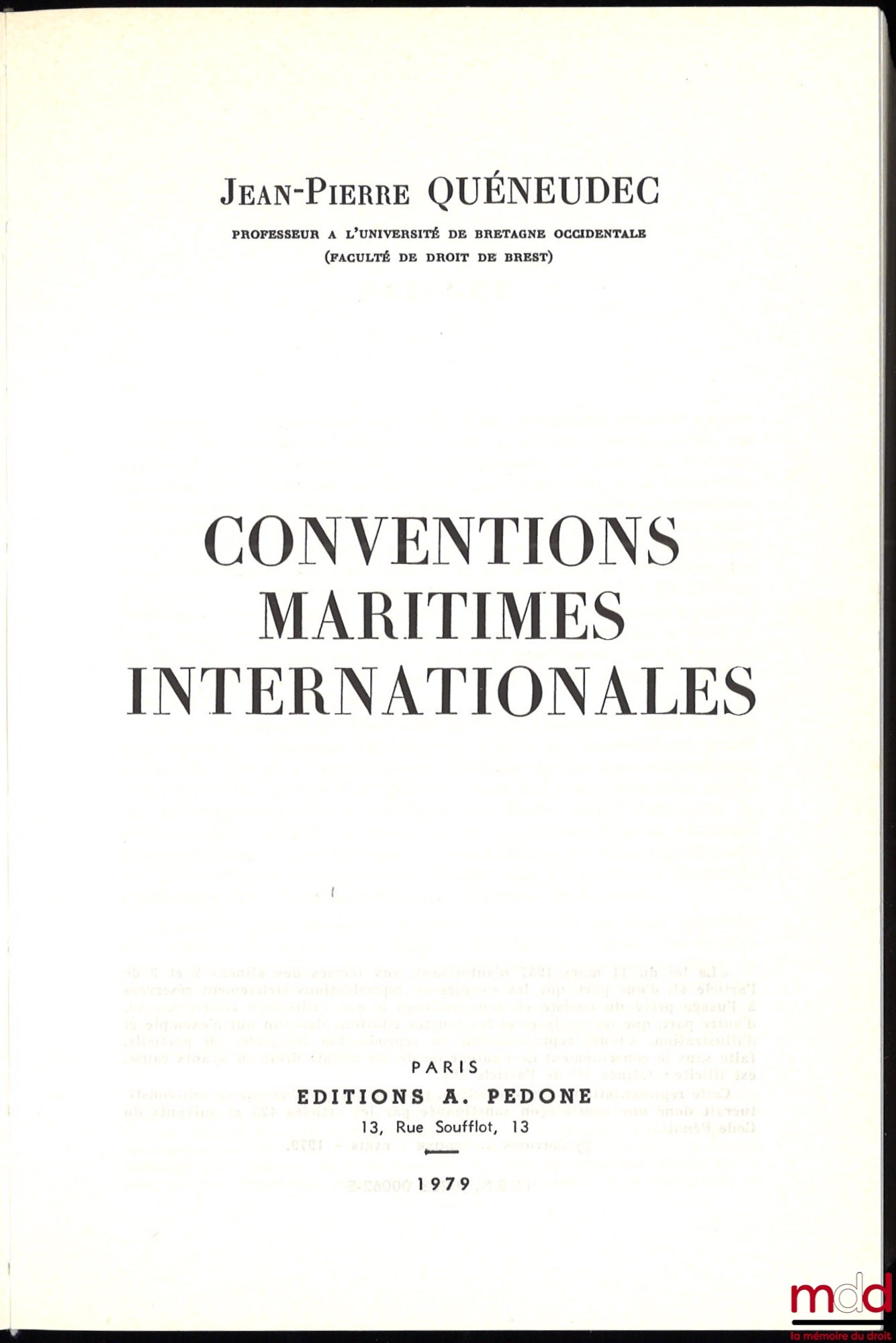 QUENEUDEC (Jean-Pierre) – CONVENTIONS MARITIMES INTERNATIONALES