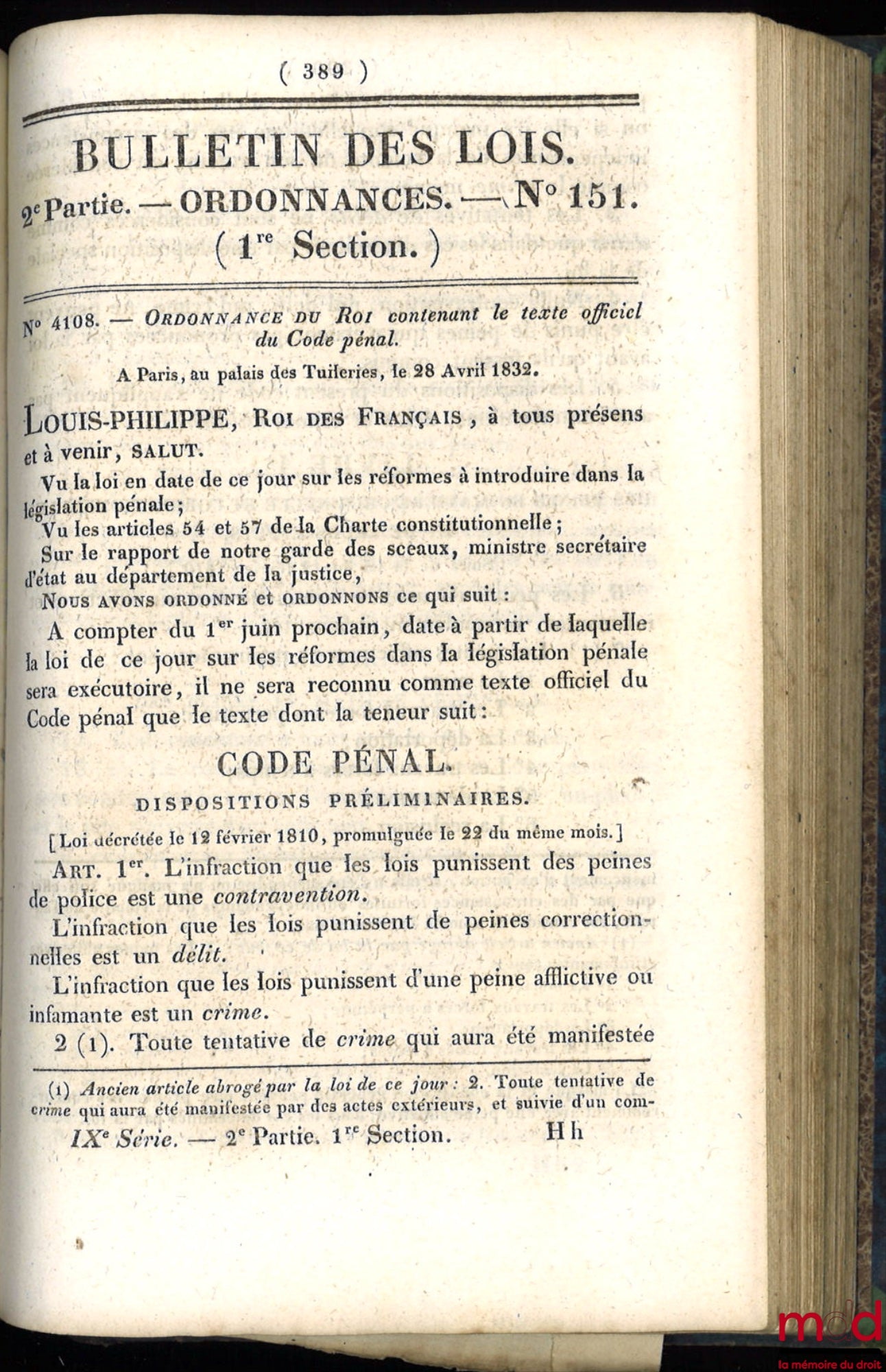[BULLETIN DES LOIS] – LOI SUR L’APPLICATION DU JURY AUX DÉLITS DE LA PRESSE ET AUX DÉLITS POLITIQUES, Bulletin 9 n° 68, 8 octobre 1830 ; LOI QUI PUNIT LES ATTAQUES CONTRE LES DROITS ET L’AUTORITÉ DU ROI ET DES CHAMBRES PAR LA VOIE DE PRESSE, Bulletin 43 n