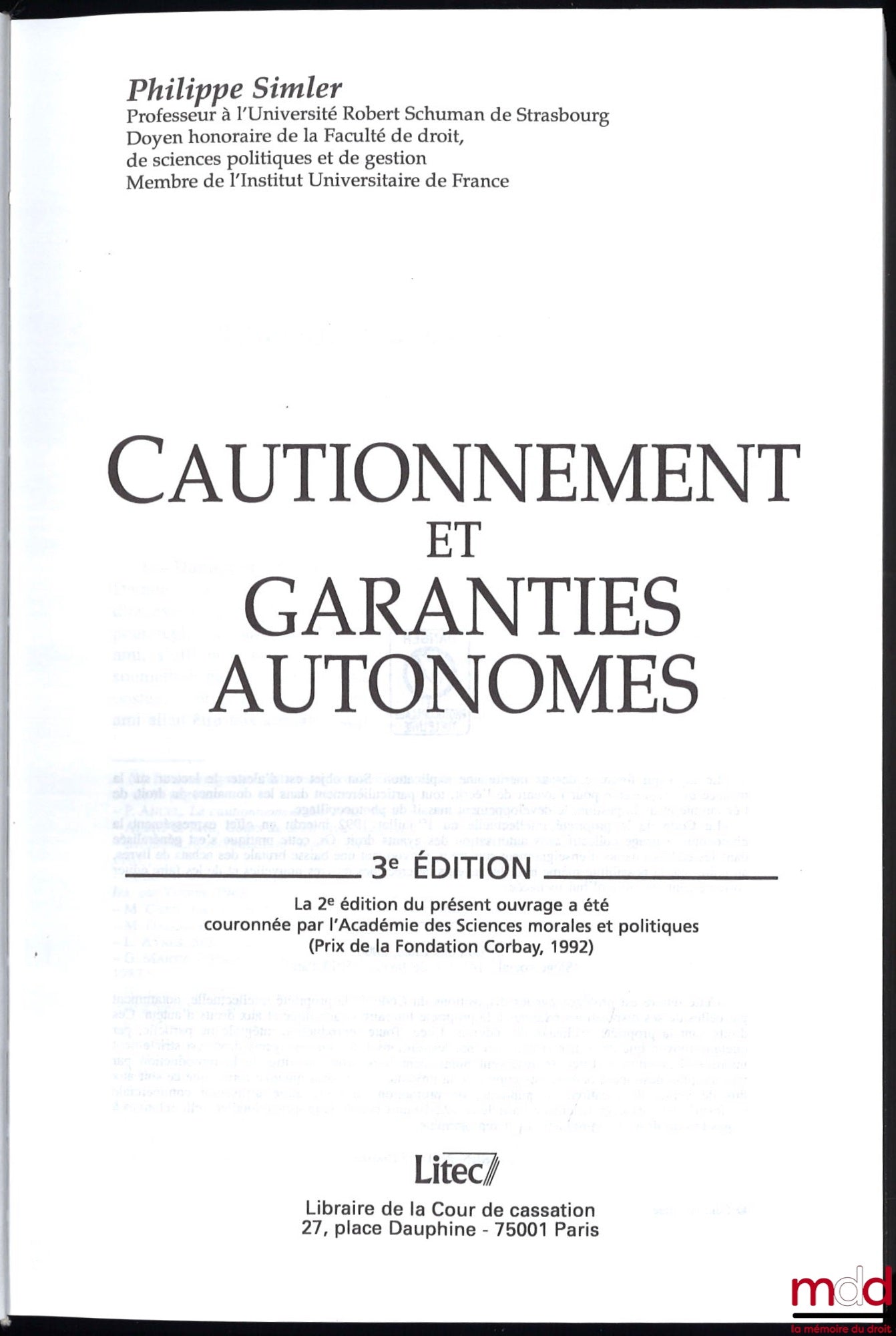 SIMLER (Philippe) – CAUTIONNEMENT ET GARANTIES AUTONOMES, 3e éd.