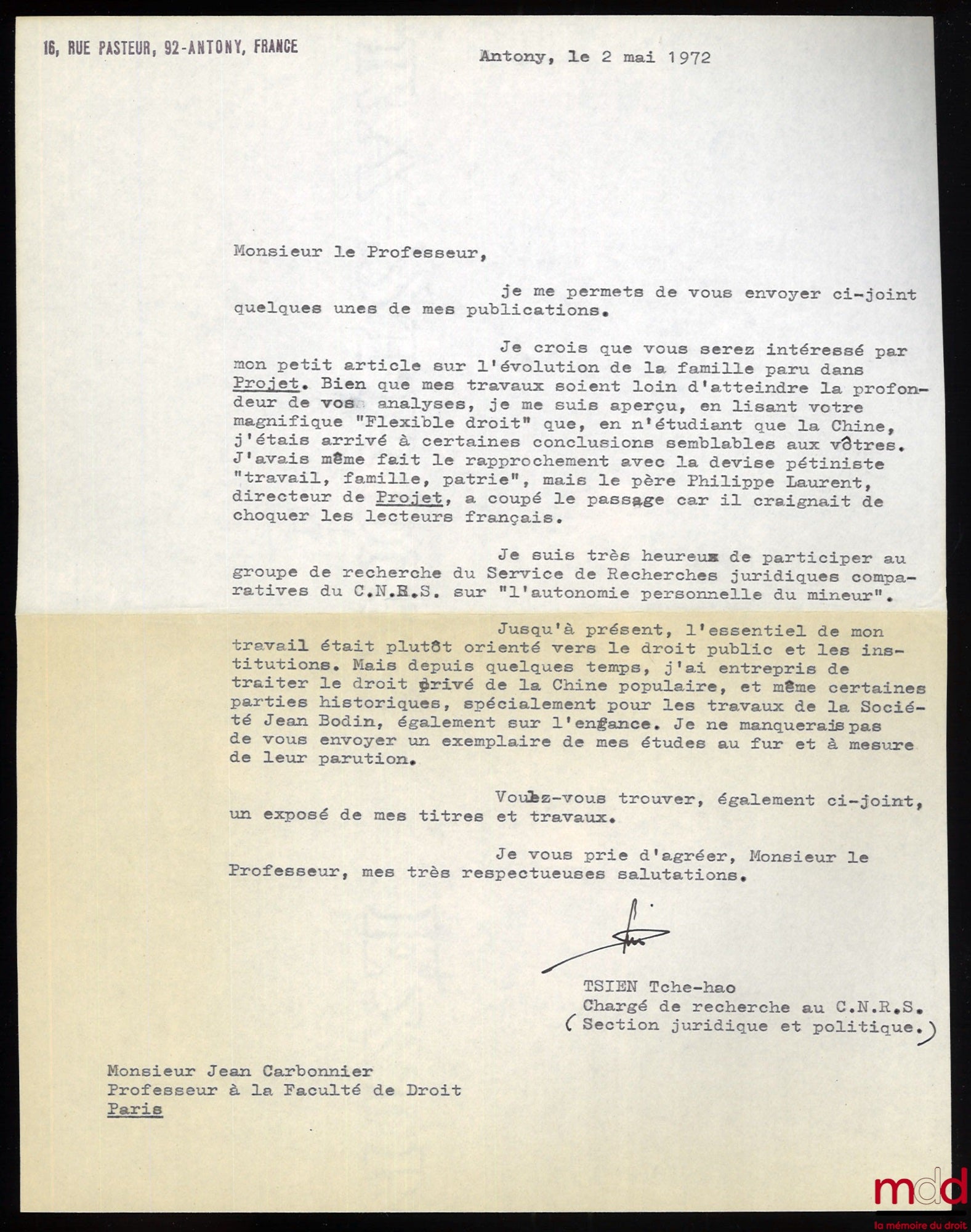 TSIEN (Tche-hao) – LA RÉPUBLIQUE POPULAIRE DE CHINE, Droit Constitutionnel et Institutions ; Institut de droit comparé de l’univ. de Paris ; Coll. Les systèmes de droit contemporains, t. XXII