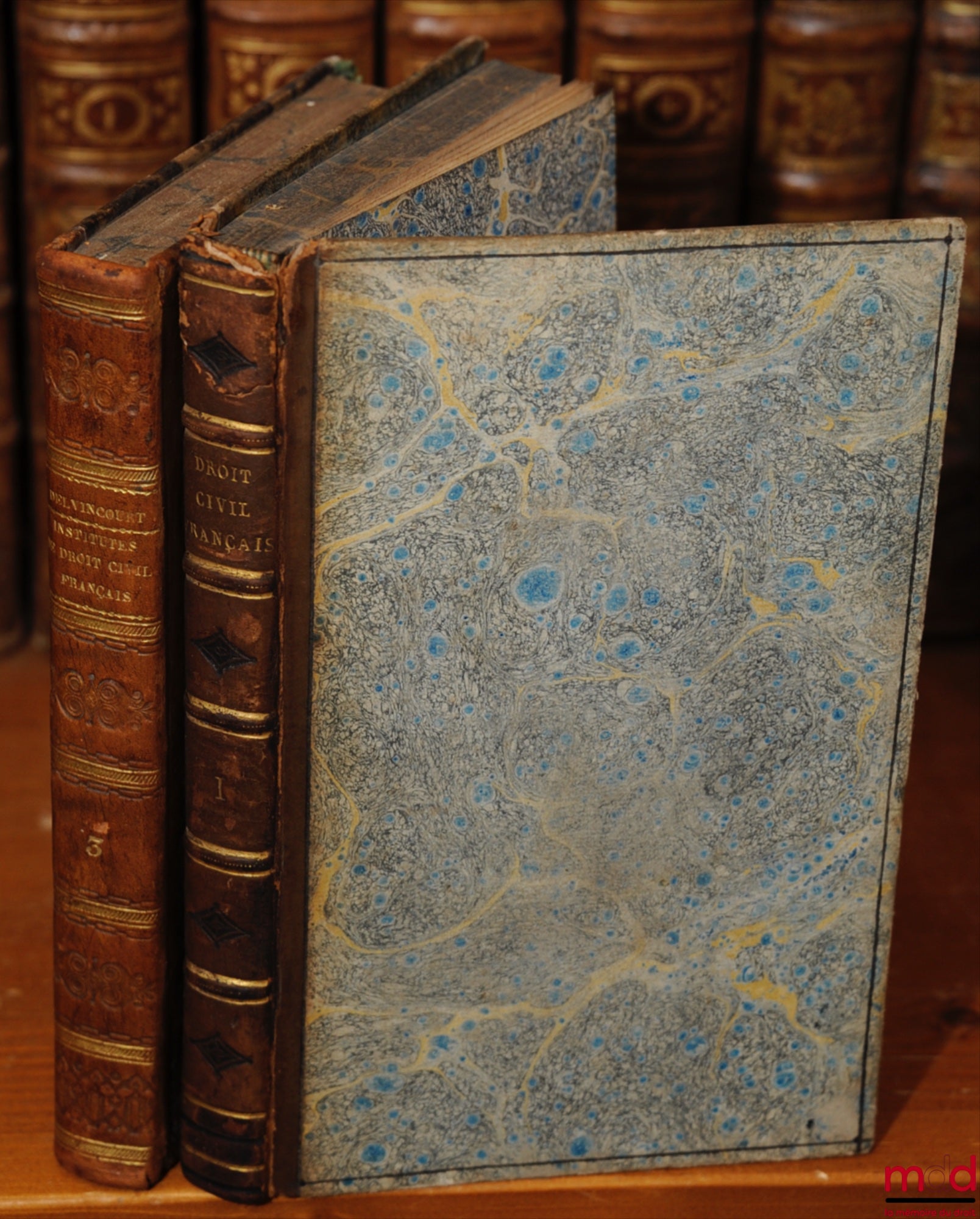 DELVINCOURT (Claude-Étienne) – INSTITUTES DE DROIT CIVIL FRANÇAIS, Conformément aux dispositions du Code Napoléon, avec les Explications et Interprétations résultantes des Codes, Lois et Réglemens postérieurs, 2nde éd. [Tomes I et III uniquement]