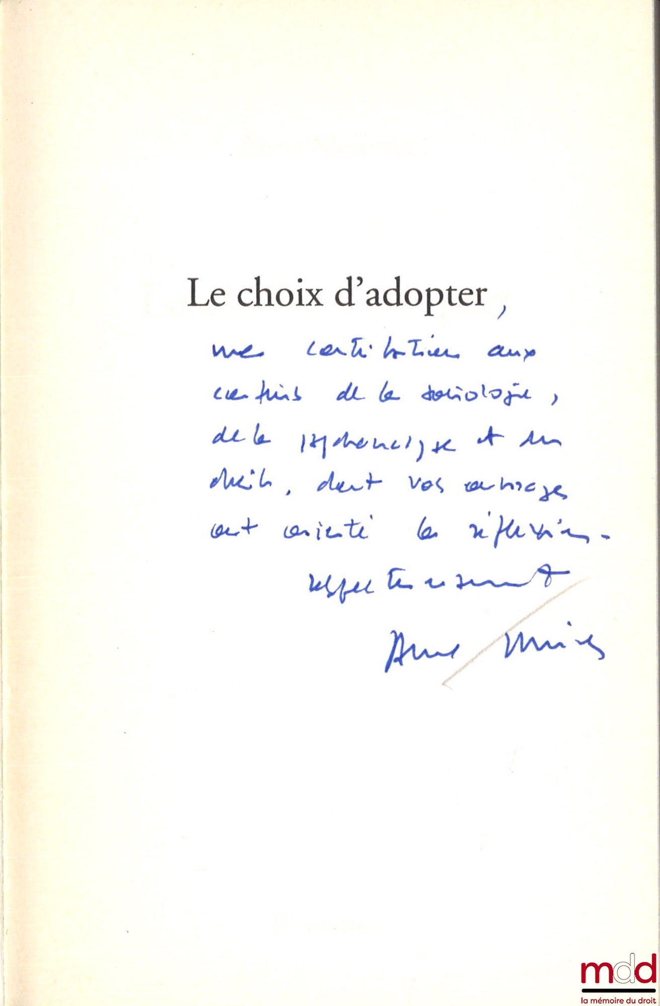MEUNIER (Anne) – LE CHOIX D’ADOPTER, coll. Essais