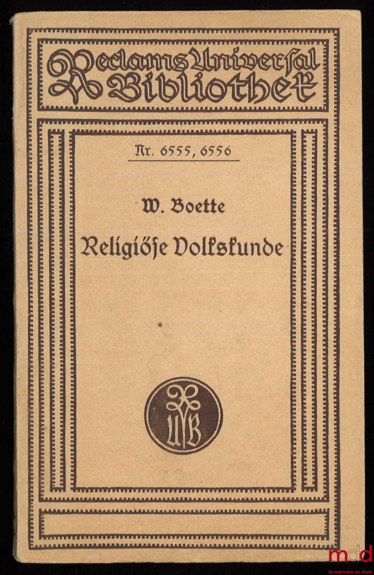 BOETTE (Werner) – RELIGIÖSE VOLKSKUNDE