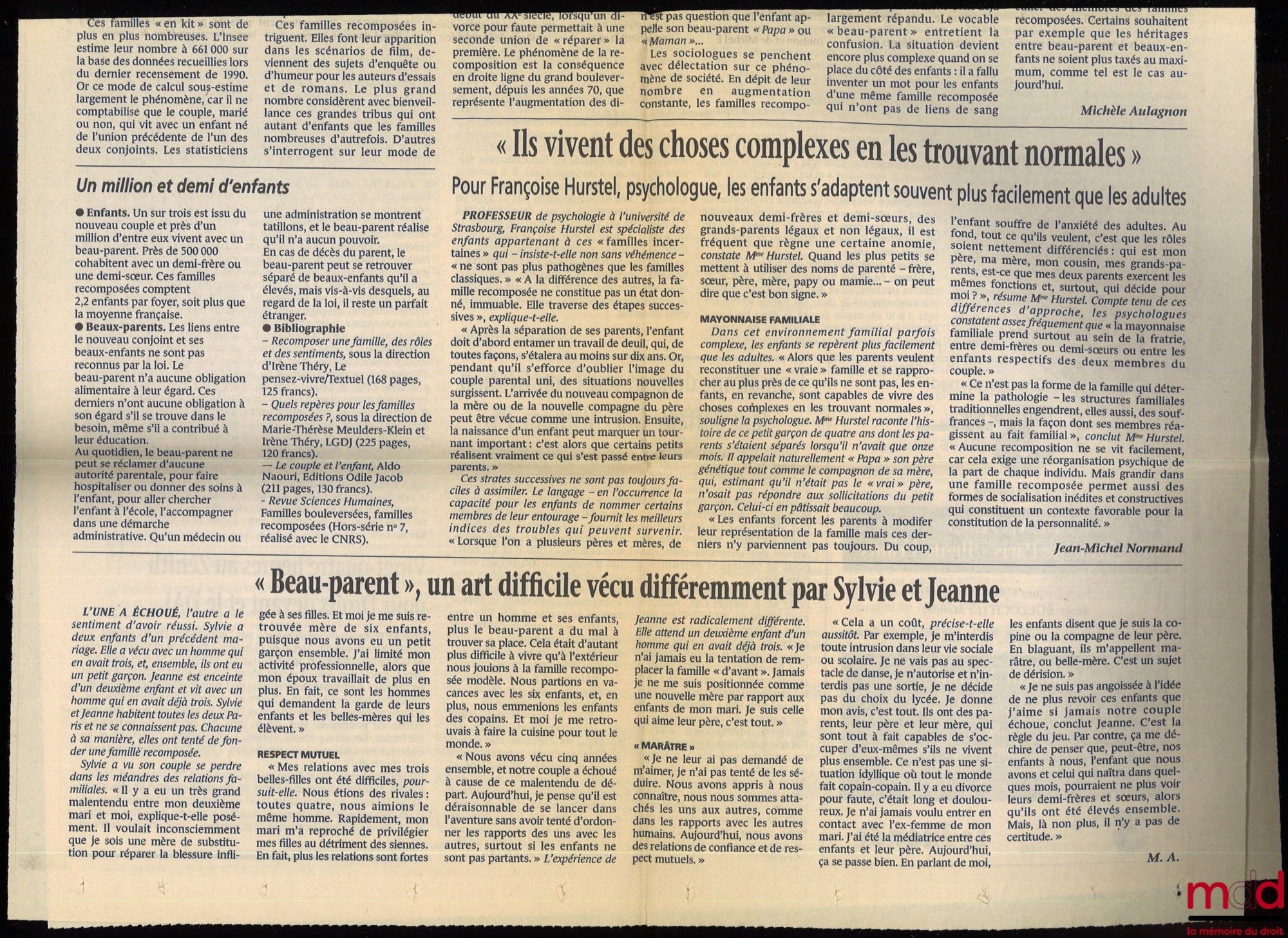 [Collectif] – QUELS REPÈRES POUR LES FAMILLES RECOMPOSÉES ?, Une approche pluridisciplinaire internationale, sous la direction de Marie-Thérèse Meulders-Klein et Irène Théry, coll. Droit et Société, t. 10