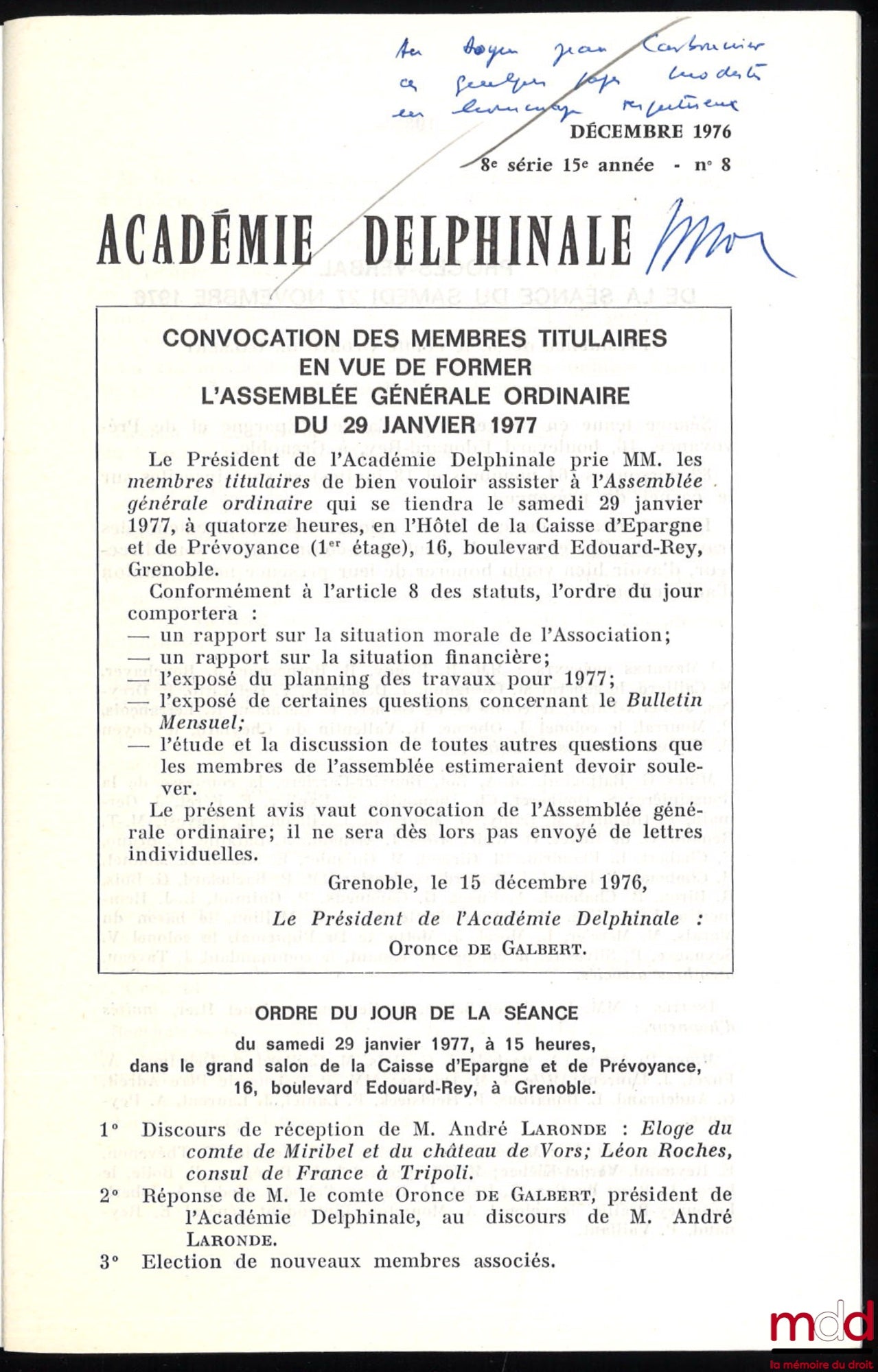 BOLLE (Pierre) – LES PROTESTANTS EN DAUPHINÉ DANS LA PREMIÈRE MOITIÉ DU XIXème SIÈCLE, Bulletin mensuel de l’Académie Delphinale, décembre 1976