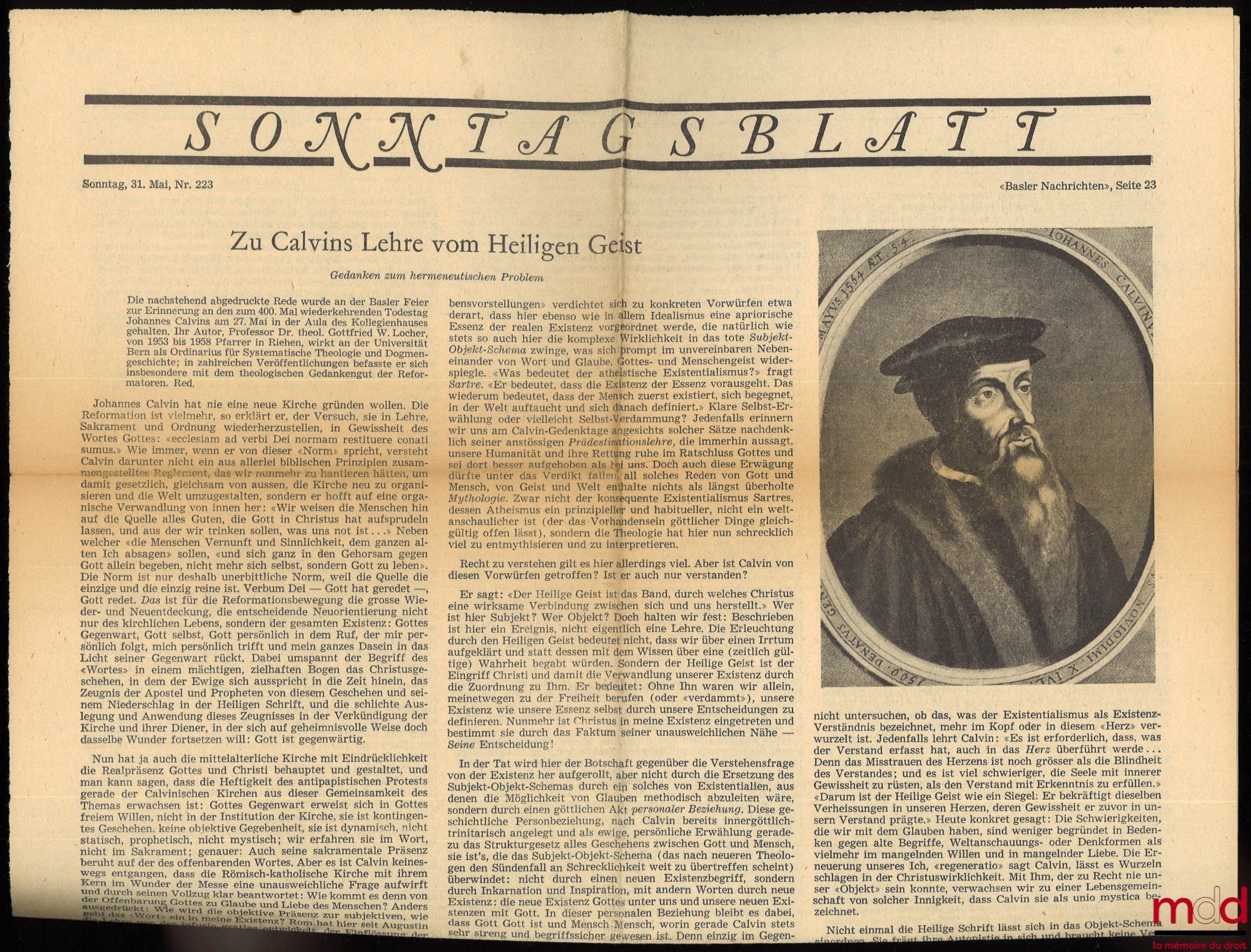 LOCHER (Gottfried W.) – DIE EVANGELISCHE STELLUNG DER REFORMATOREN ZUM ÖFFENTLICHEN LEBEN, coll. Kirchliche Zeitfragen, n° 26