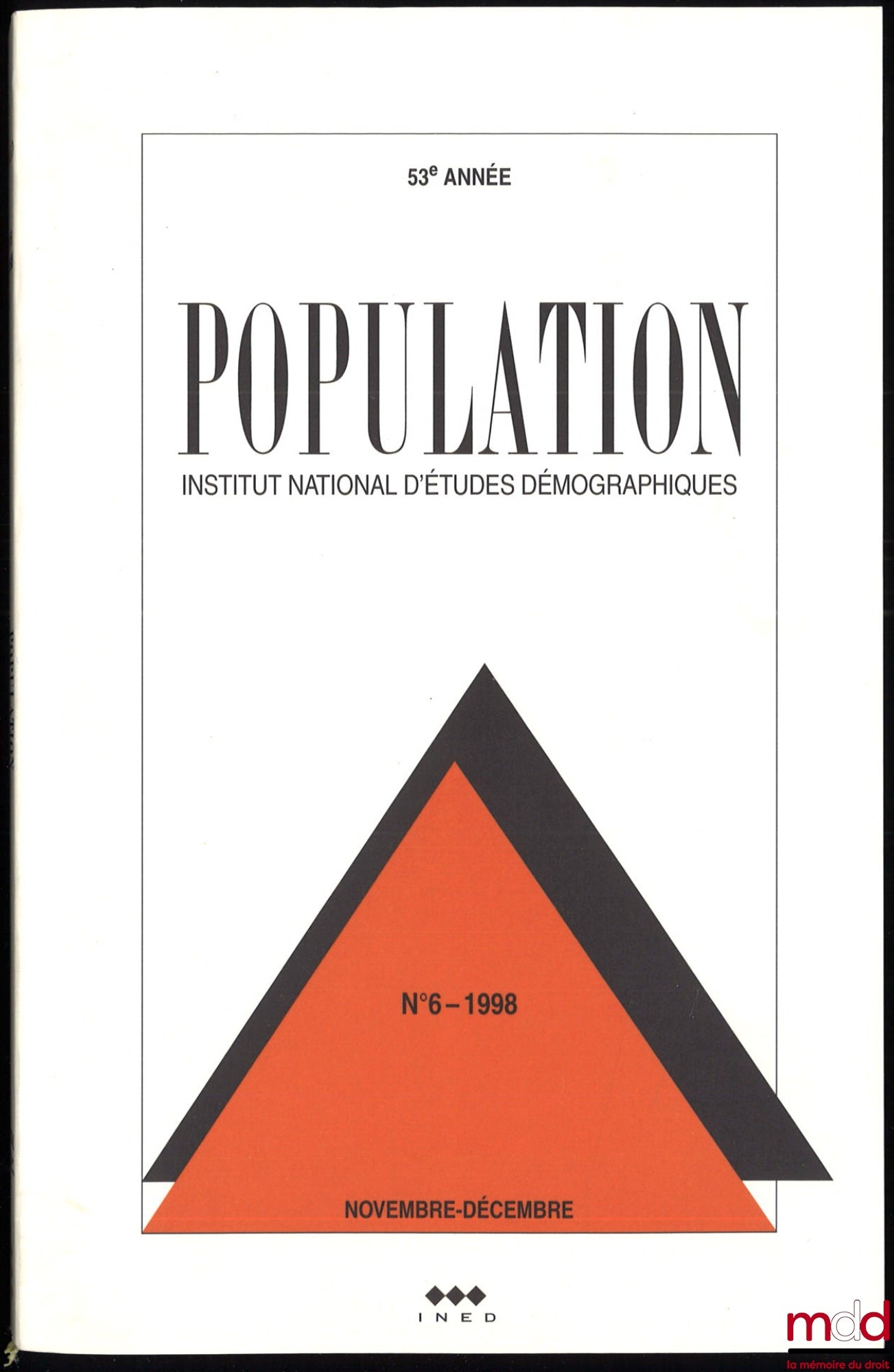 [Institut national d’études démographiques] – POPULATION, 53e année, 1998, n° 5 et 6