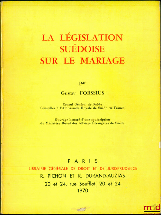 FORSSIUS (Gustav) – SWEDISH MARRIAGE LAW