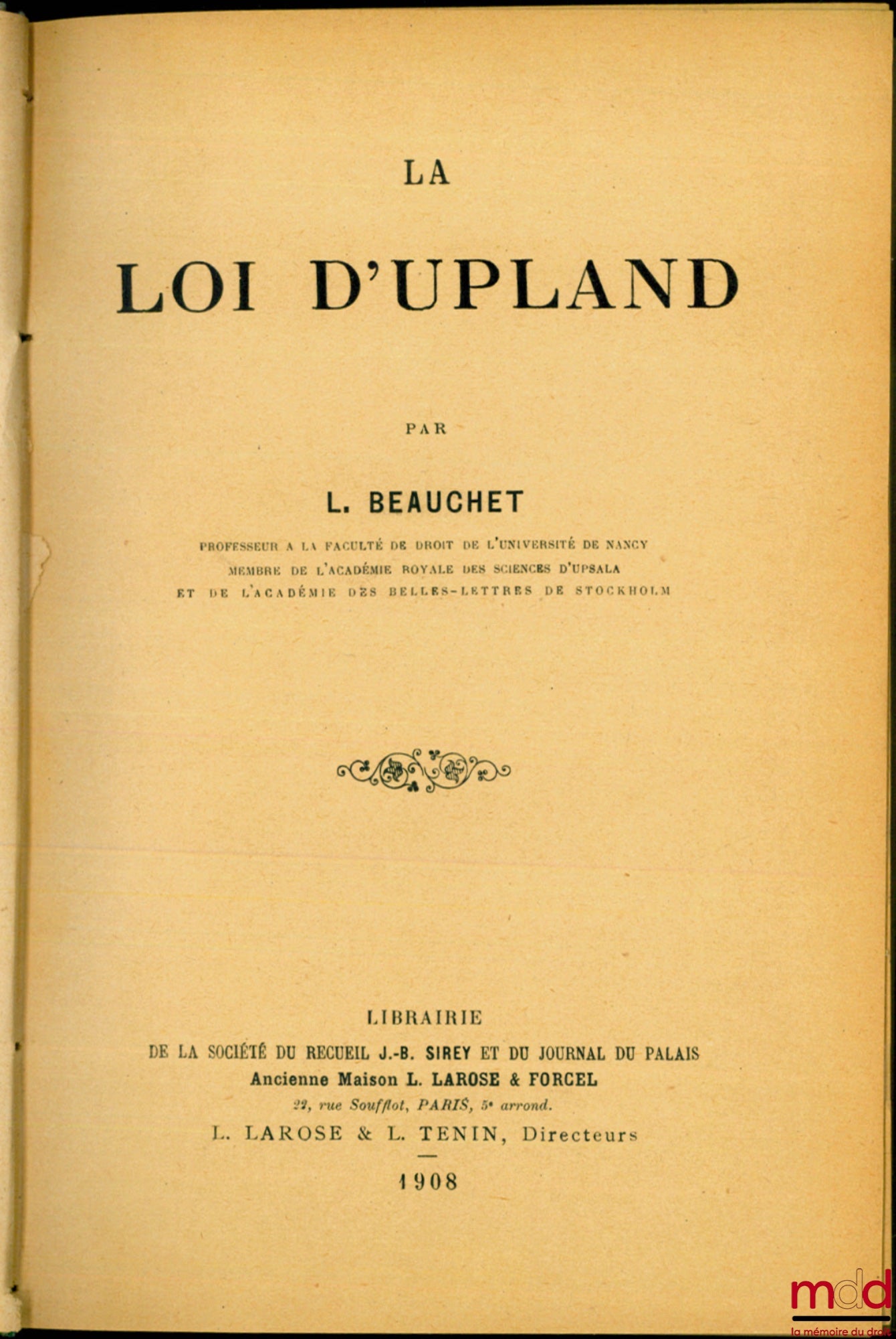 BEAUCHET (Ludovic) – LA LOI D’UPLAND