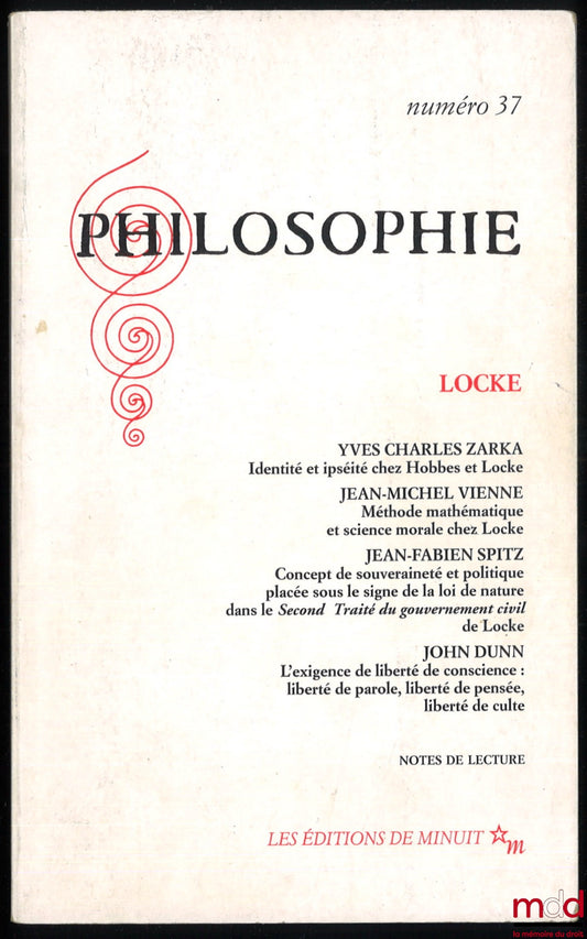 [Locke] – PHILOSOPHIE. LOCKE, revue trimestrielle n° 37, hiver 1993