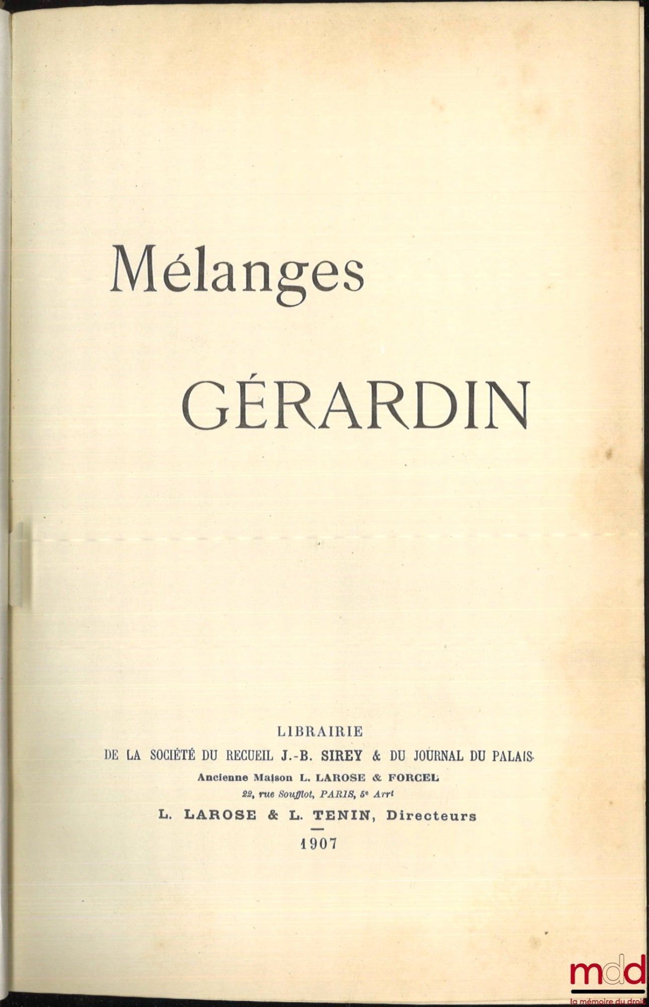 [Mélanges Gérardin] – MÉLANGES GÉRARDIN