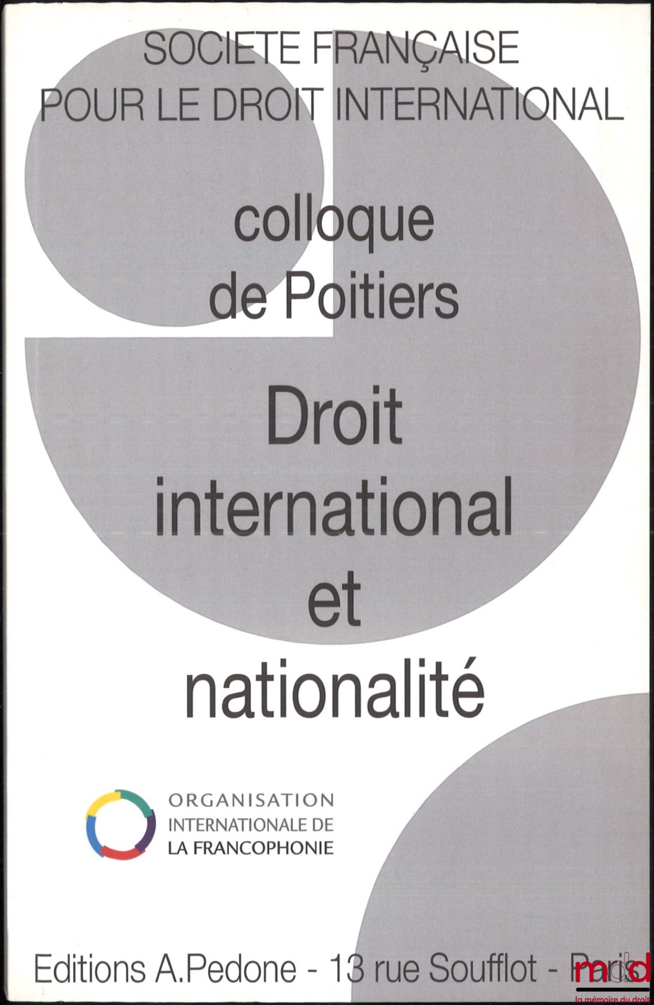 [Colloque - SFDI] – DROIT INTERNATIONAL ET NATIONALITÉ, Colloque de Poitiers (9 au 11 juin 2011), coll. de la Société Française pour le Droit international