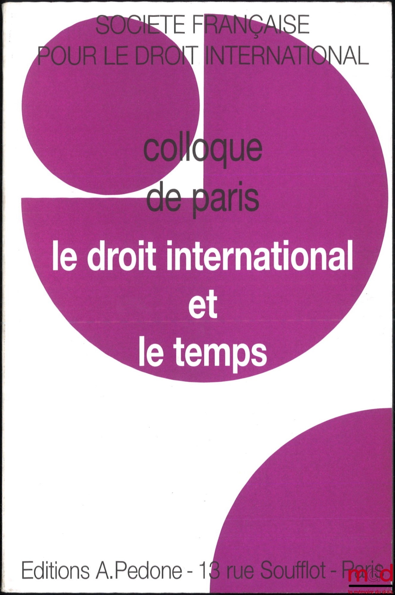 [Colloque - SFDI] – LE DROIT INTERNATIONAL ET LE TEMPS, Colloque de Paris (25 au 27 mai 2000), coll. de la Société Française pour le Droit International
