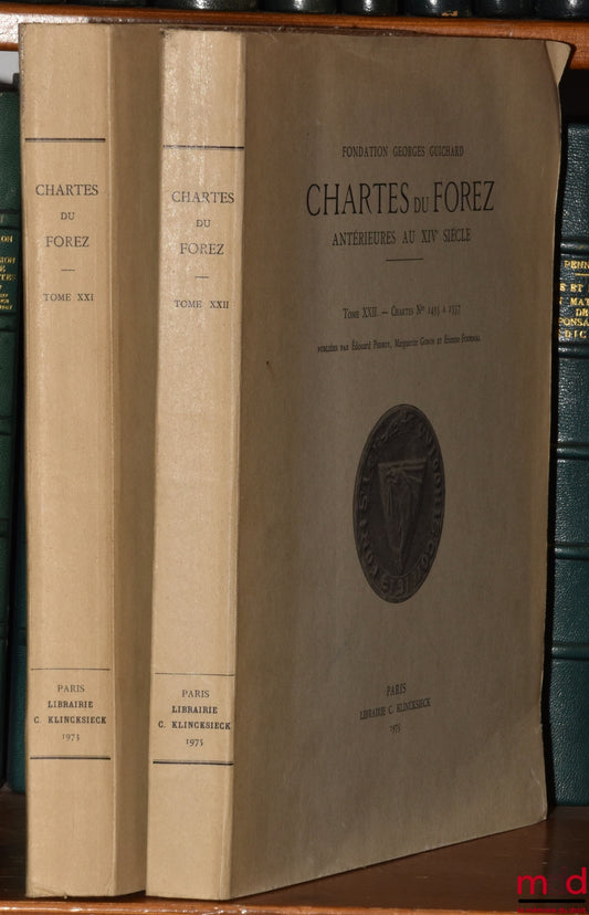 [Forez], GONON (Marguerite), PERROY (Édouard), FOURNIAL (Étienne) – CHARTES DU FOREZ ANTÉRIEURES AU XIVe SIÈCLE, t. XXI : Chartes n° 1285 à 1434, t. XXII : Chartes n° 1435 à 1557