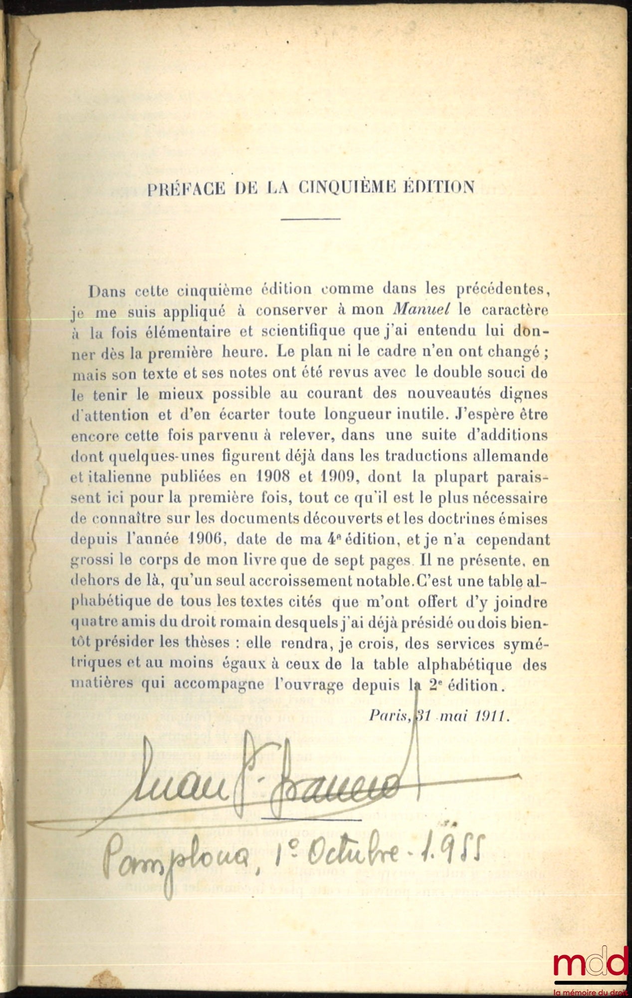 GIRARD (Paul-Frédéric) – MANUEL ÉLÉMENTAIRE DE DROIT ROMAIN, 5e éd. revue et mise à jour