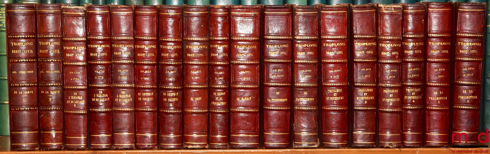 TROPLONG (Raymond-Théodore) – LE DROIT CIVIL EXPLIQUÉ SUIVANT L’ORDRE DES ARTICLES DU CODE DEPUIS ET Y COMPRIS LE TITRE DE LA VENTE, Ouvrage qui fait suite à celui de M. Toullier, mais dans lequel on a adopté la forme plus commode du commentaire : 1re Sér