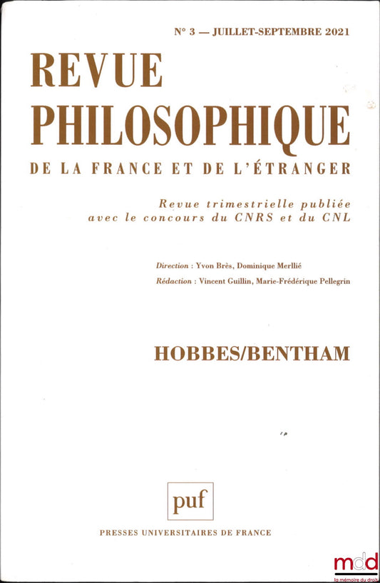 [Revue] – HOBBES/BENTHAM, Revue philosophique de la France et de l’étranger, n° 3 Juillet-septembre 2021