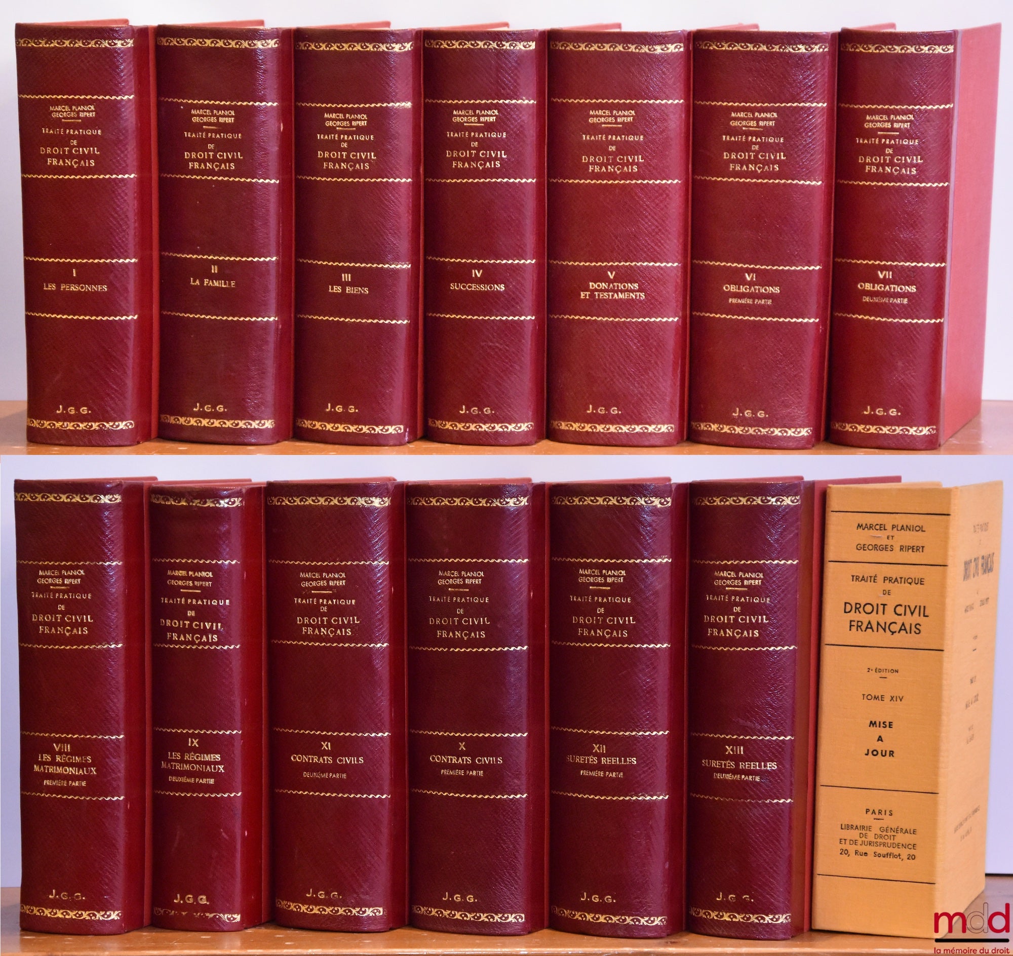 PLANIOL (Marcel) et RIPERT (Georges) – TRAITÉ PRATIQUE DE DROIT CIVIL FRANÇAIS, 2e éd. : t. I : Les personnes - état et capacité par René Savatier, avec le concours de Jean Savatier (XII-874 p.) ; t. II : La famille - mariage, divorce, filiation par André