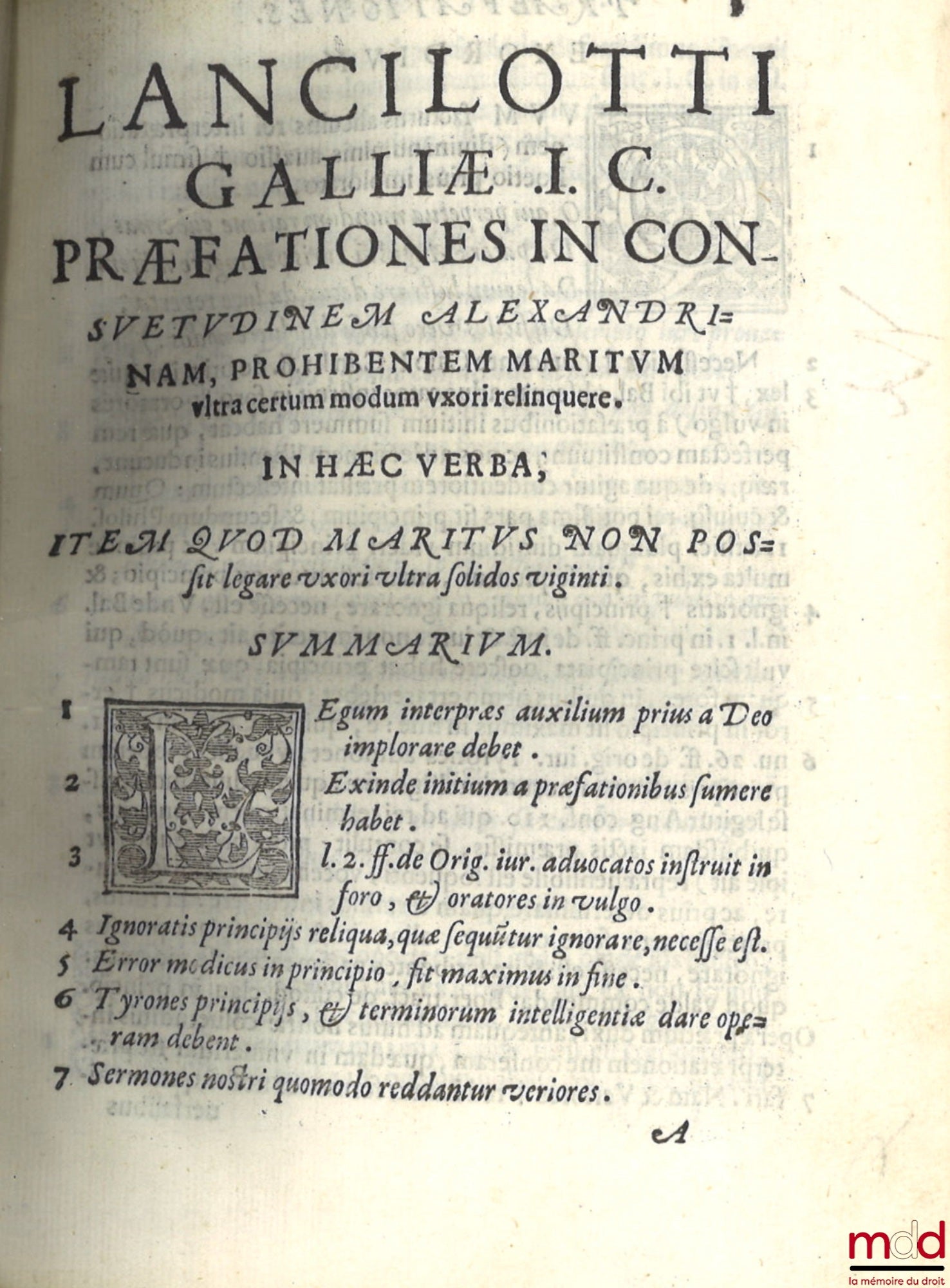 GALLIÆ (Lancillotti) [GALLIA (Lancillotto)] – LANCILLOTTI GALLIÆ I.C. IN CONSVETVDINEM ALEXANdrinam prohibentem, maritum ultra certum modum vxori relinquere, COMMENTARIVM, STATVTIS, CONSVETVDINIBVSVE HVIVscemodi, quæ per totam ferè Italiam, & alibi quoq;