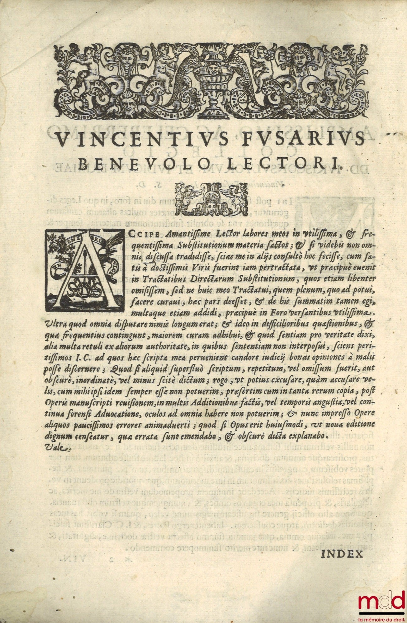 FUSARIO (Vincentio) [Fusari (Vincenzo)]  – Tractatus de substitutionibus In Duas Partes distinctus, quarum prima continet directa summatim, Hoc est, De Substitutionibus in genere, De Vulgari, Pupillari, Exemplari, Directa Militari, Compendiosa, & Reciproc