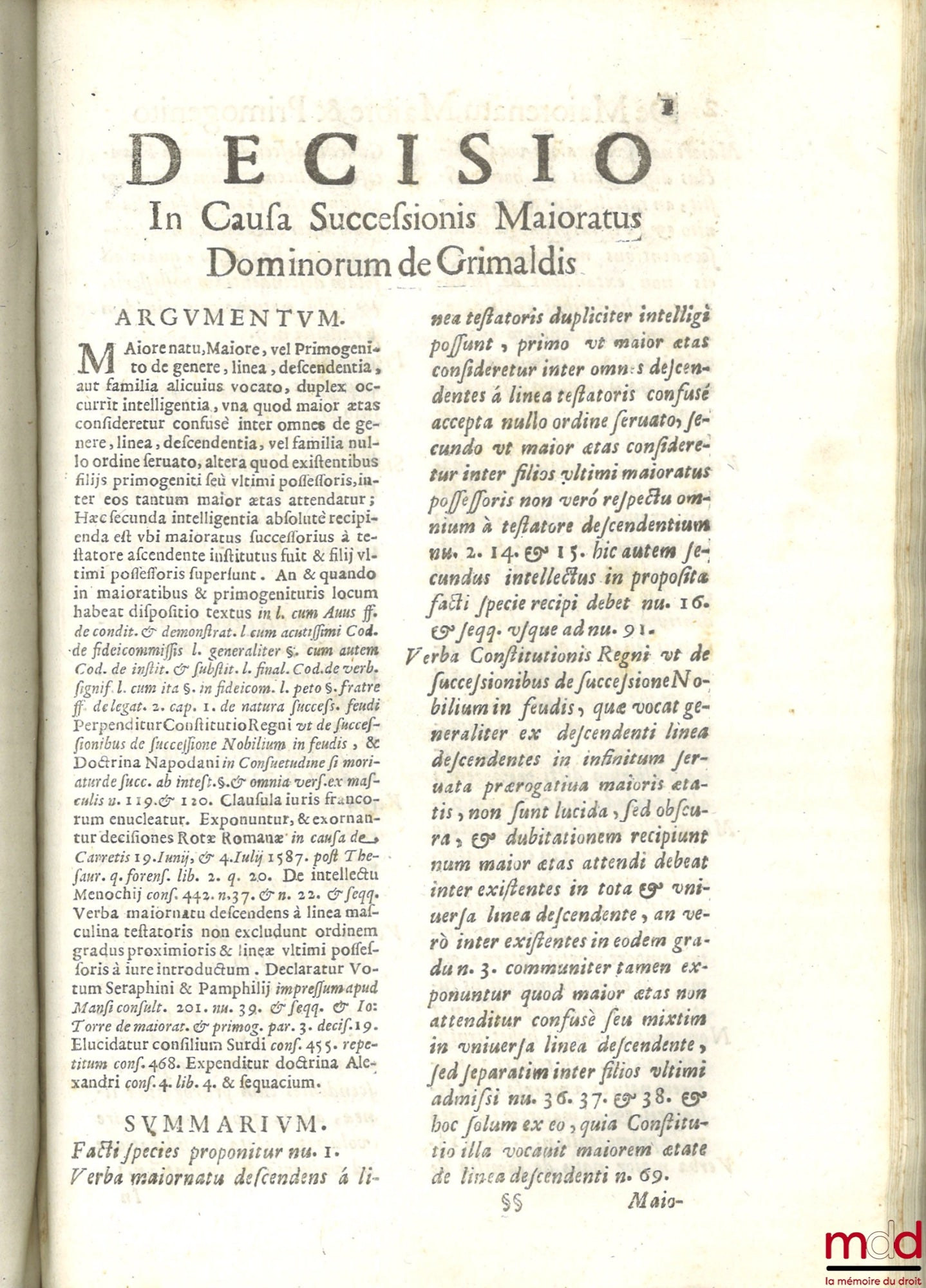 BOTTINO (Josepho) [BOTTINI (Giuseppe)] – De maiorenatu maiore, et primogenito maioratu, et primogenio naturæ, iuris, facti regulari, saltuario, et mixto secundum prÆcepta juris communis Romanorum