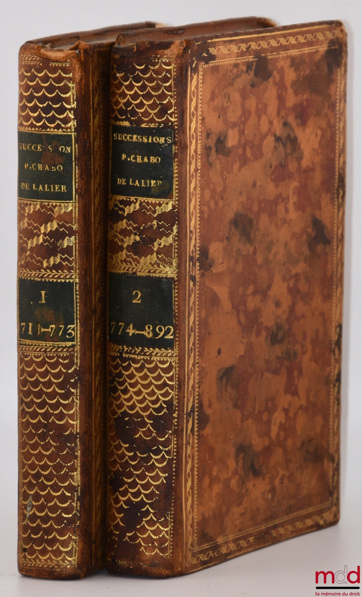 CHABOT (Georges) [dit Chabot de L’Allier] – TABLEAU DE LA LÉGISLATION ANCIENNE SUR LES SUCCESSIONS, ET DE LA LÉGISLATION NOUVELLE, ÉTABLIE PAR LE CODE CIVIL ; COMMENTAIRE SUR LA LOI DU 29 GERMINAL AN XI, RELATIVE AUX SUCCESSIONS, Formant le Titre Ier du L