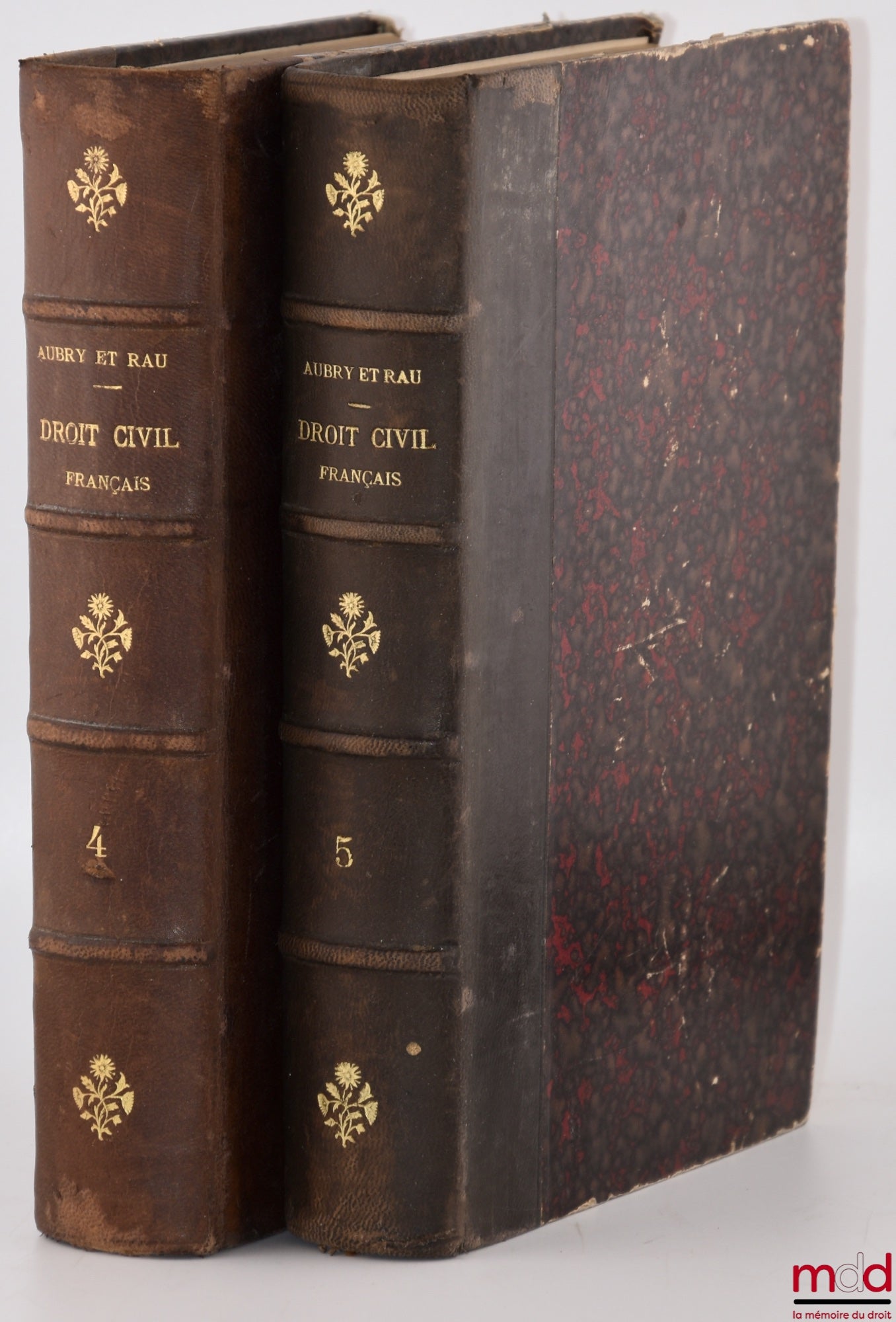 AUBRY (Charles) et RAU (Charles-Frédéric) – COURS DE DROIT CIVIL FRANÇAIS D’APRÈS LA MÉTHODE DE ZACHARIÆ, 5e éd. revue et mise au courant de la législation et de la jurisprudence par G. Rau et Ch. Falcimaigne avec la collaboration de M. Gault, [t. IV et V