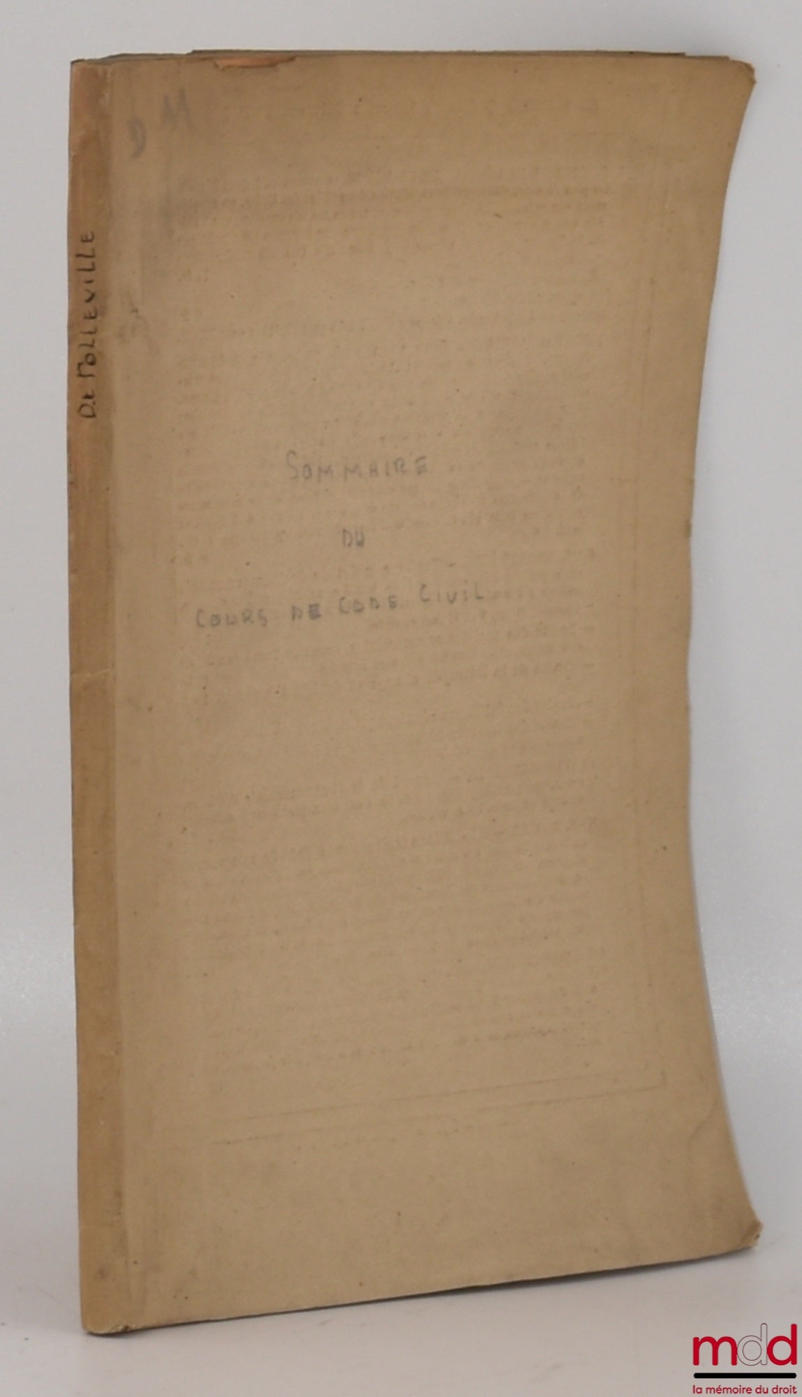 FOLLEVILLE (Daniel de) – SOMMAIRE DU COURS DE CODE CIVIL (Premier examen), 2e éd. revue et augmentée