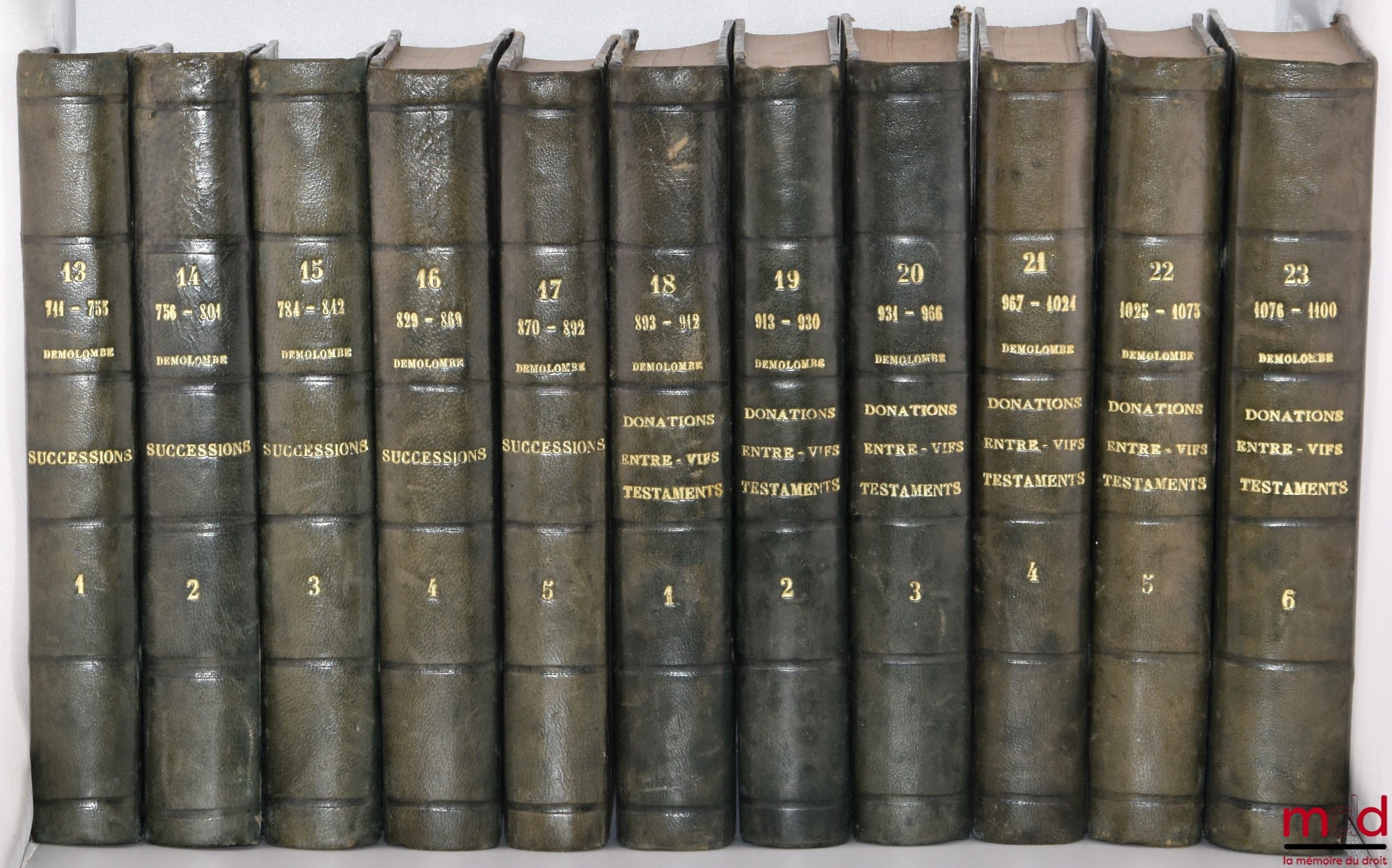 DEMOLOMBE (Charles) & GUILLOUARD (Louis) – COURS DE CODE NAPOLÉON, t. I à X : 6e éd., t. XII et XIII : 7e éd, t. XIII à XVII : 6e éd., t. XVIII à XXIII : 4e et 6e éd., t. XXIV à XXX : 1re et 5e éd, t. XXXI : 6e éd, [31 vol.] ;  TRAITÉS (…), (art. 1387 à 2