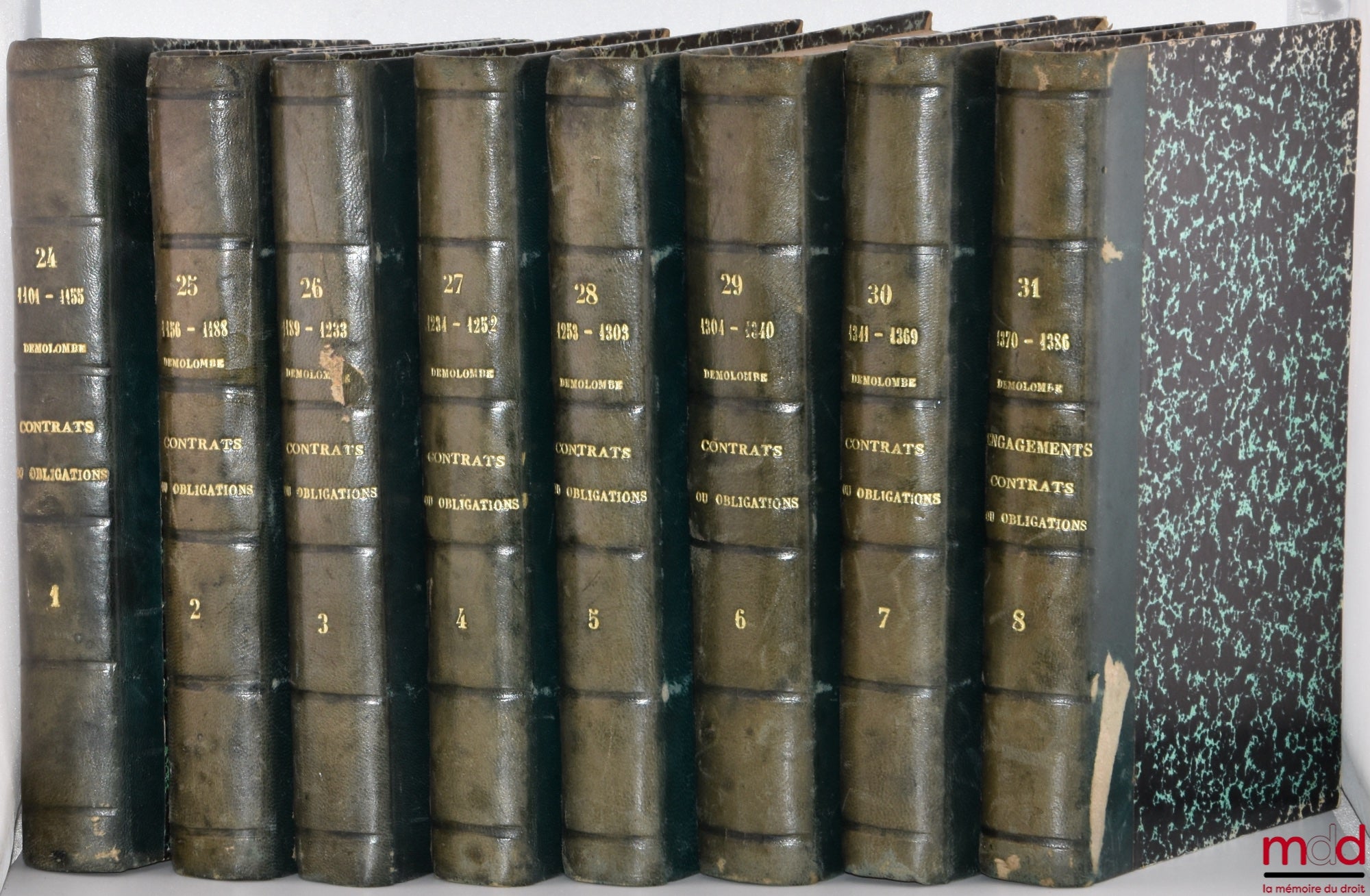 DEMOLOMBE (Charles) & GUILLOUARD (Louis) – COURS DE CODE NAPOLÉON, t. I à X : 6e éd., t. XII et XIII : 7e éd, t. XIII à XVII : 6e éd., t. XVIII à XXIII : 4e et 6e éd., t. XXIV à XXX : 1re et 5e éd, t. XXXI : 6e éd, [31 vol.] ;  TRAITÉS (…), (art. 1387 à 2