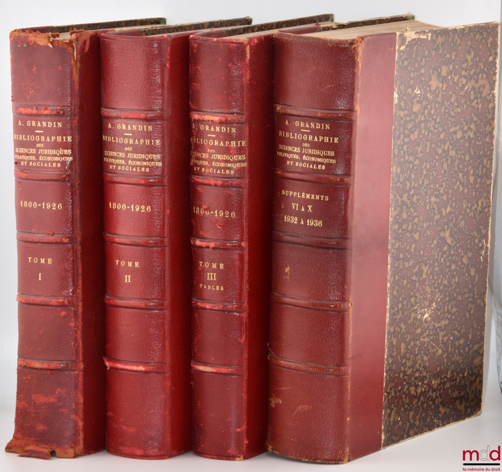 GRANDIN (A.) – BIBLIOGRAPHIE GÉNÉRALE DES SCIENCES JURIDIQUES, POLITIQUES, ÉCONOMIQUES ET SOCIALES DE 1800 À 1925-1926 ; [avec] SUPPLÉMENTS ANNÉE 1932 [à] 1936