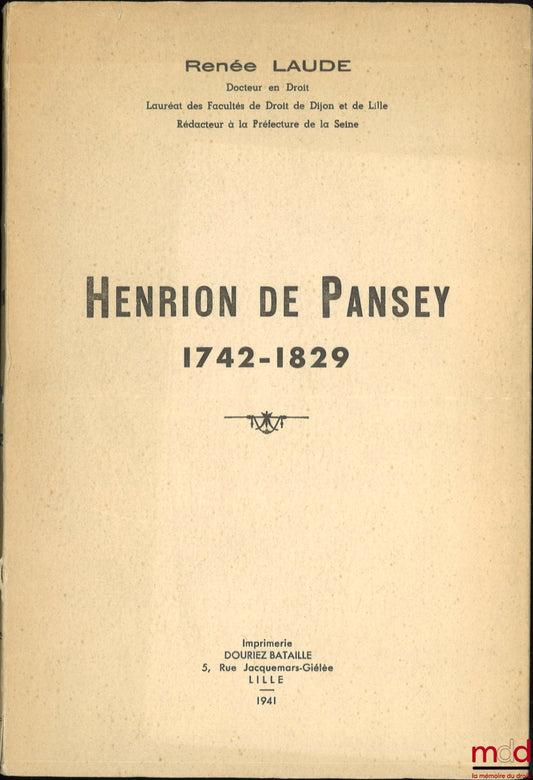 LAUDE (Renée) – HENRION de PANSEY 1742 - 1829