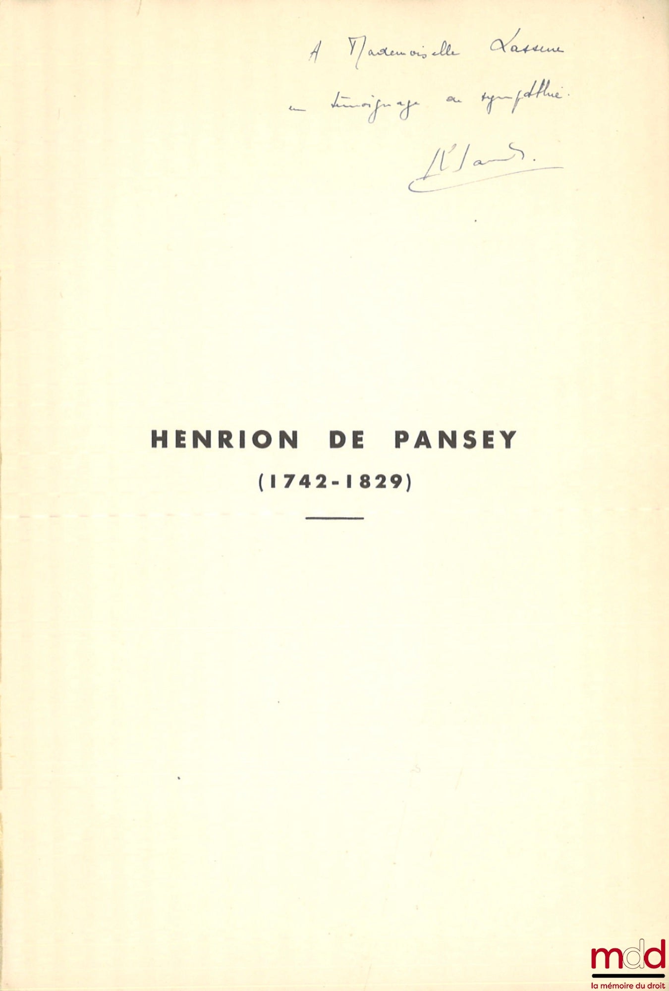 LAUDE (Renée) – HENRION de PANSEY 1742 - 1829