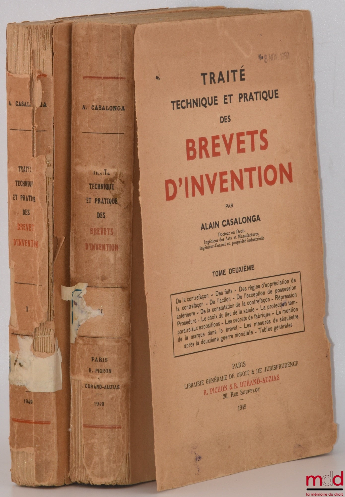CASALONGA (Alain) – TRAITÉ TECHNIQUE ET PRATIQUE DES BREVETS D’INVENTION, [mq. t. III]