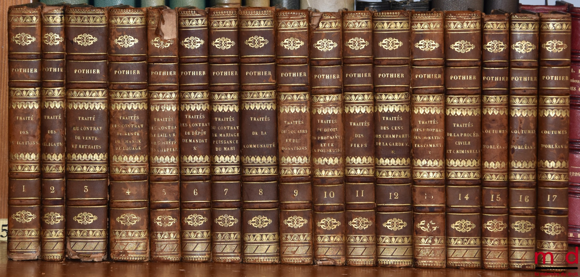 POTHIER (Robert-Joseph) – ŒUVRES DE POTHIER. NOUVELLE ÉDITION, ornée du portrait de l’auteur, publiée par M. Siffrein : t. I & II : Obligations (1821) ;  t. III : Contrat de Ventes et Retraits (1821) ;  t. IV : Contrat de constitution de Rente, Contrat de