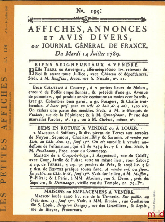[Bicentenaire de la Révolution Française ] – LES PETITES AFFICHES, Porte-Parole de la Déclaration des droits de l’homme et du citoyen de 1789, n° 84, 14 juillet 1989