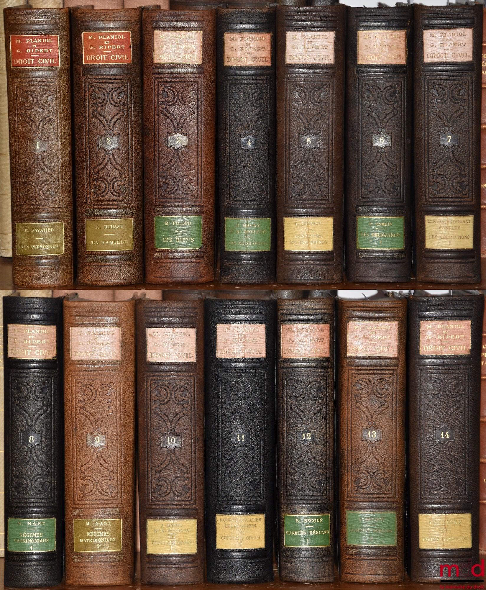 PLANIOL (Marcel) et RIPERT (Georges) – TRAITÉ PRATIQUE DE DROIT CIVIL FRANÇAIS, 1re éd. : t. I : Les personnes - État et capacité, Avec le concours de René Savatier (VIII-852 p.) ; t. II : La famille - Mariage, divorce, filiation, Avec le concours de Andr