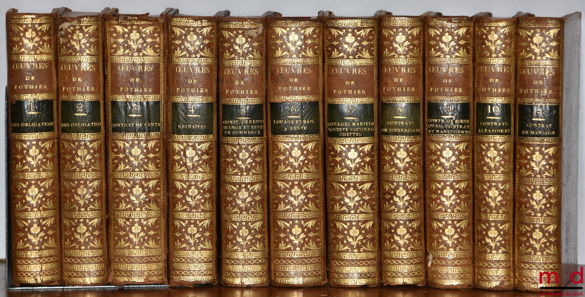 POTHIER (Robert-Joseph) – ŒUVRES COMPLÈTES ET POSTHUMES : t. I & II : Traité des obligations, Nouvelle éd. (1777) ;  t. III : Traité du contrat de vente, Nouvelle éd. revue et corrigée, 2 t. en 1 vol. (1772, 1773) ;  t. IV : Traité des retraits, Nouvelle